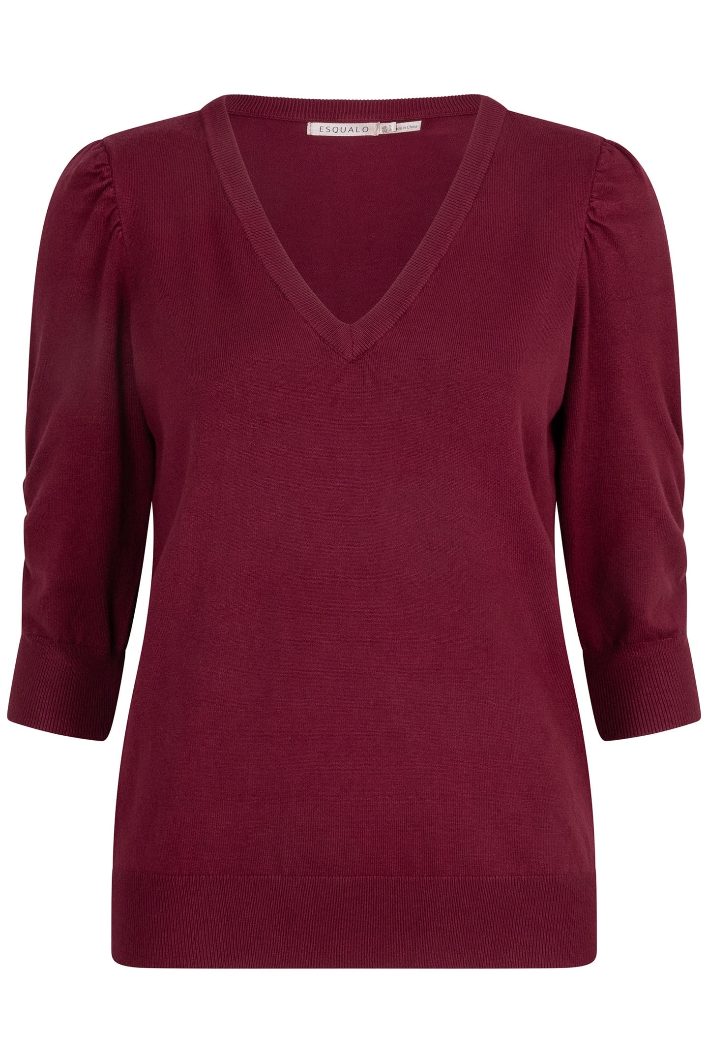 SWEATER SHORT PUFF SLVE BASIC KNIT WINE RED 4