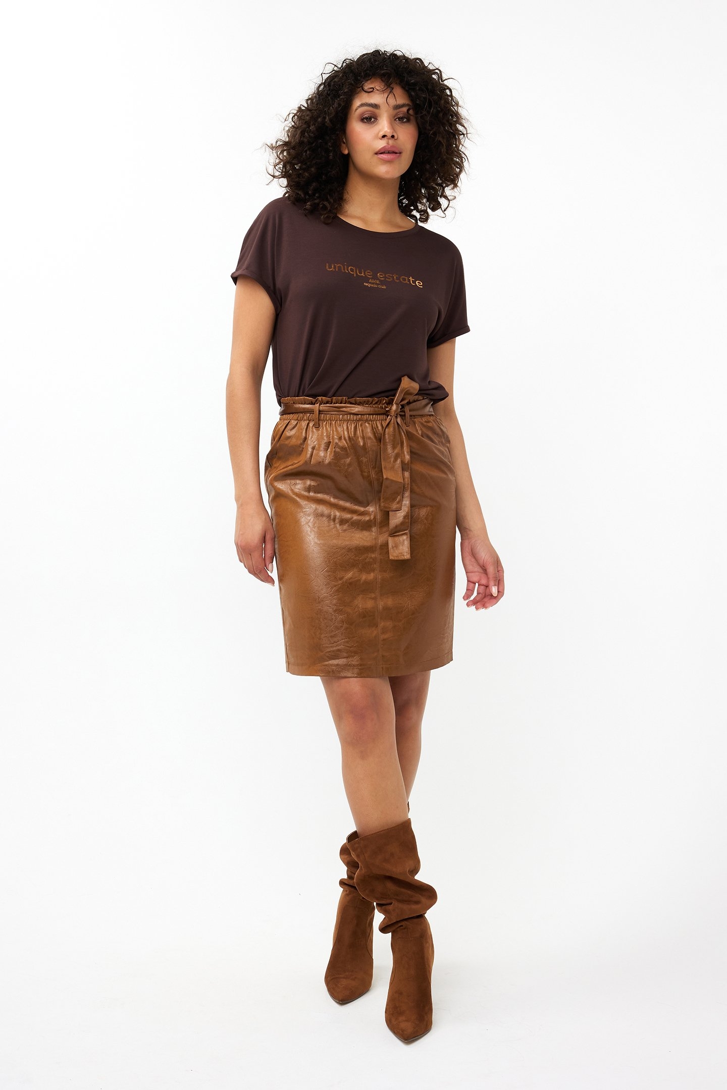 SKIRT BELT METALLIC CRINKLE BRANDY 2