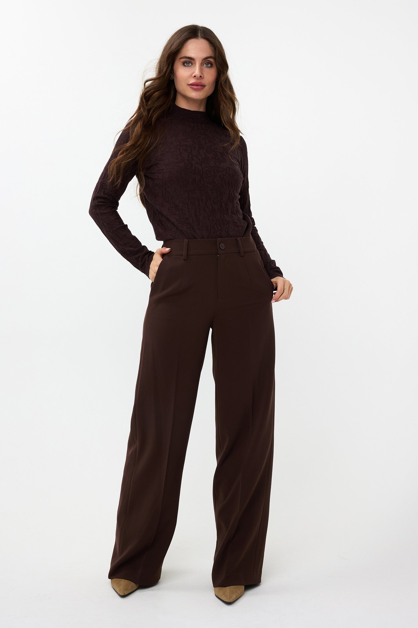 SWEATER SOLID JACQUARD CHOCOLATE 2