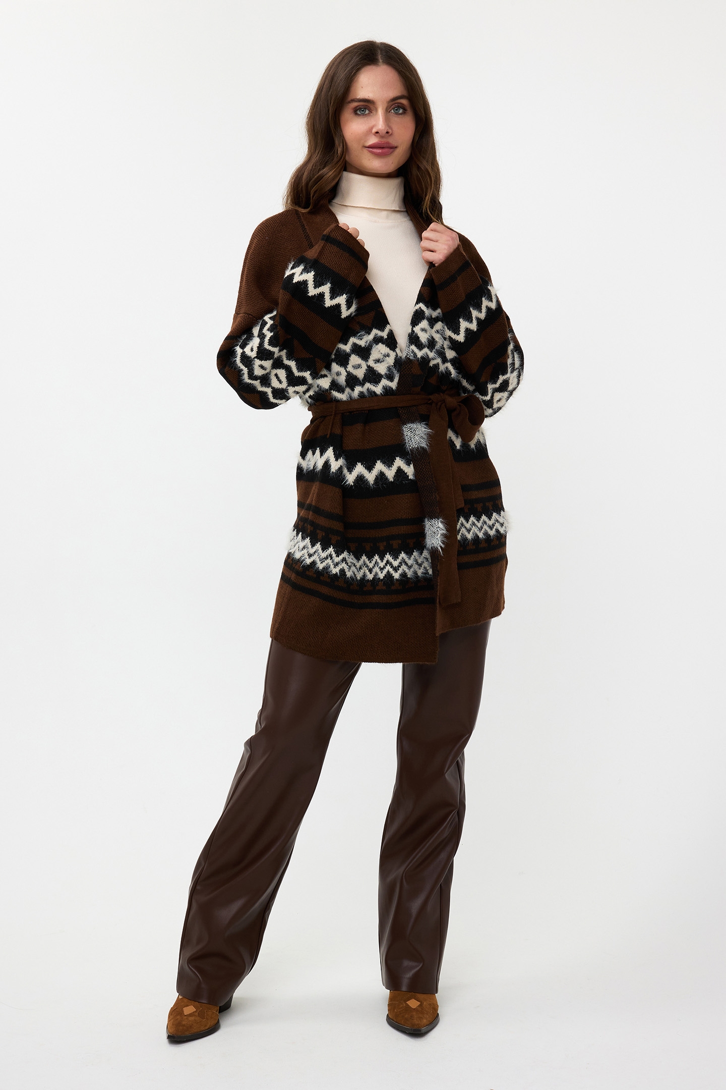CARDIGAN HAIRY ETHNIC STRIPE CHOCOLATE 2