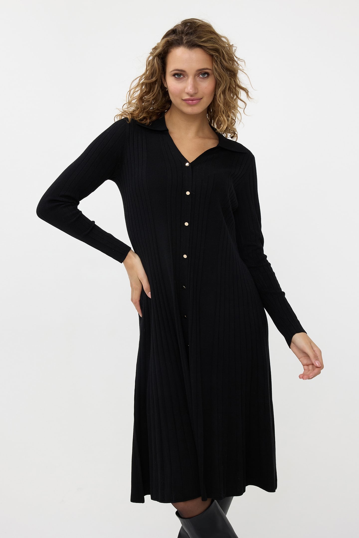DRESS RIB BUTTON CLOSURE BLACK 1
