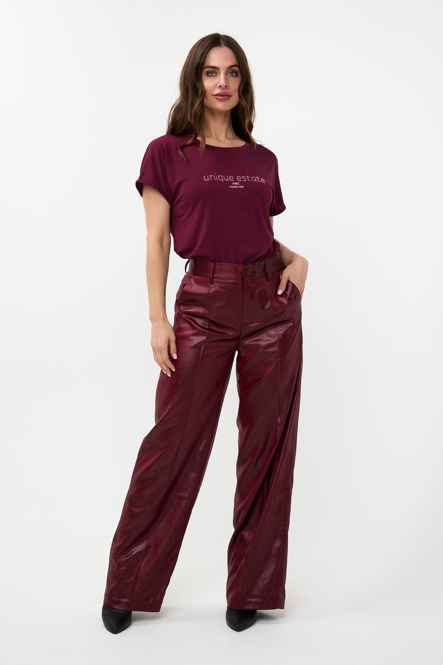 TROUSERS METALLIC EM WINE RED 3