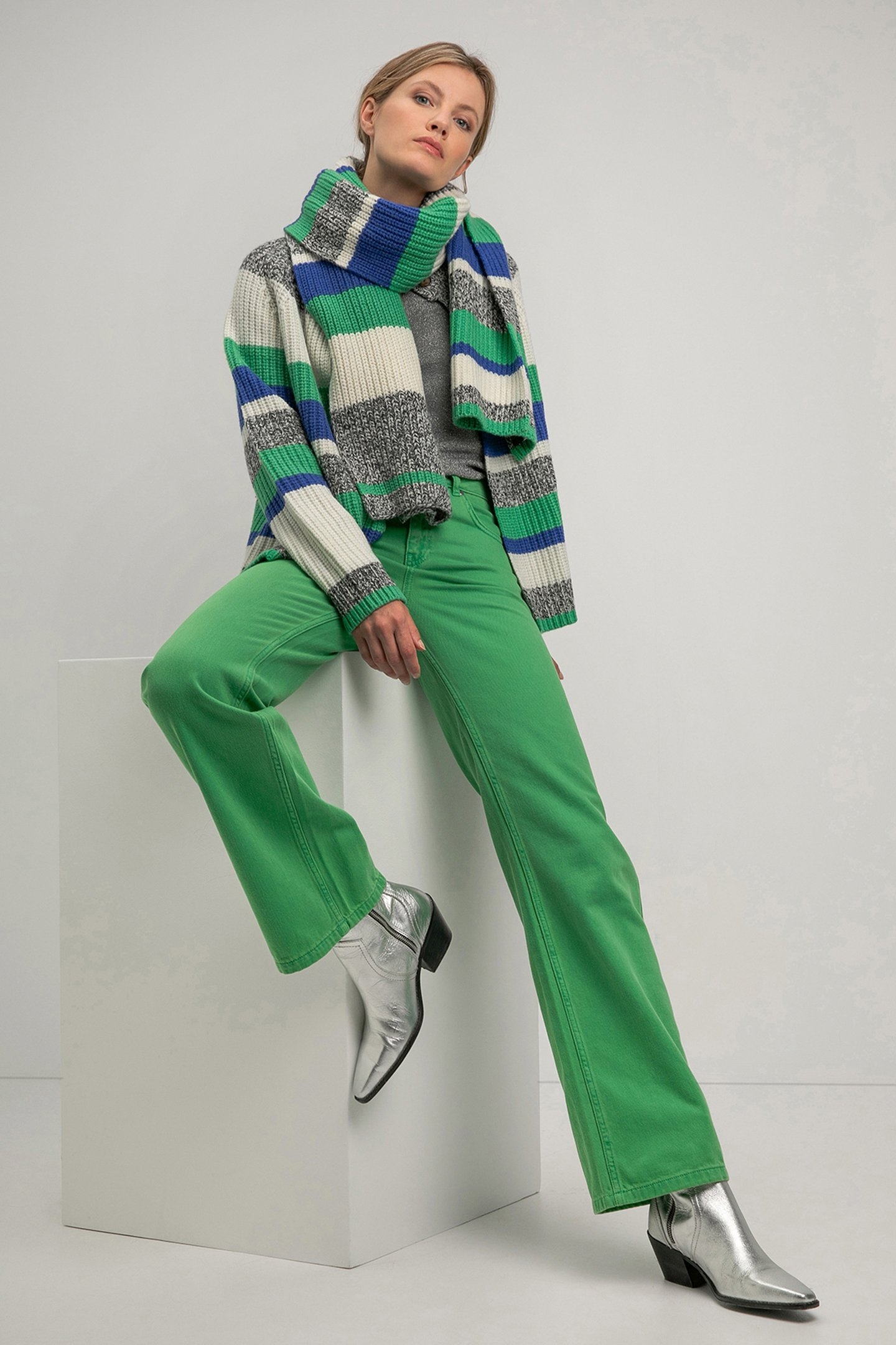 SHIRLEY CARDIGAN PARROT GREEN STRIPE 2