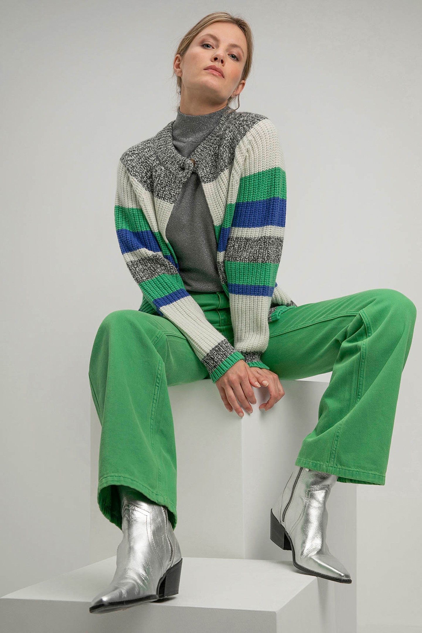 SHIRLEY CARDIGAN PARROT GREEN STRIPE 3