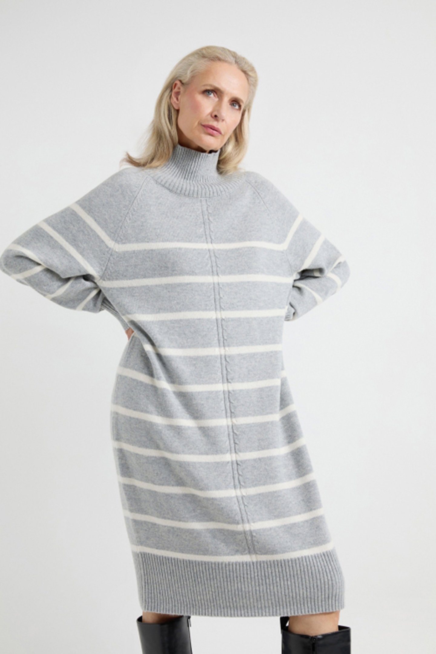 ANIKA DRESS GREY STRIPE 1