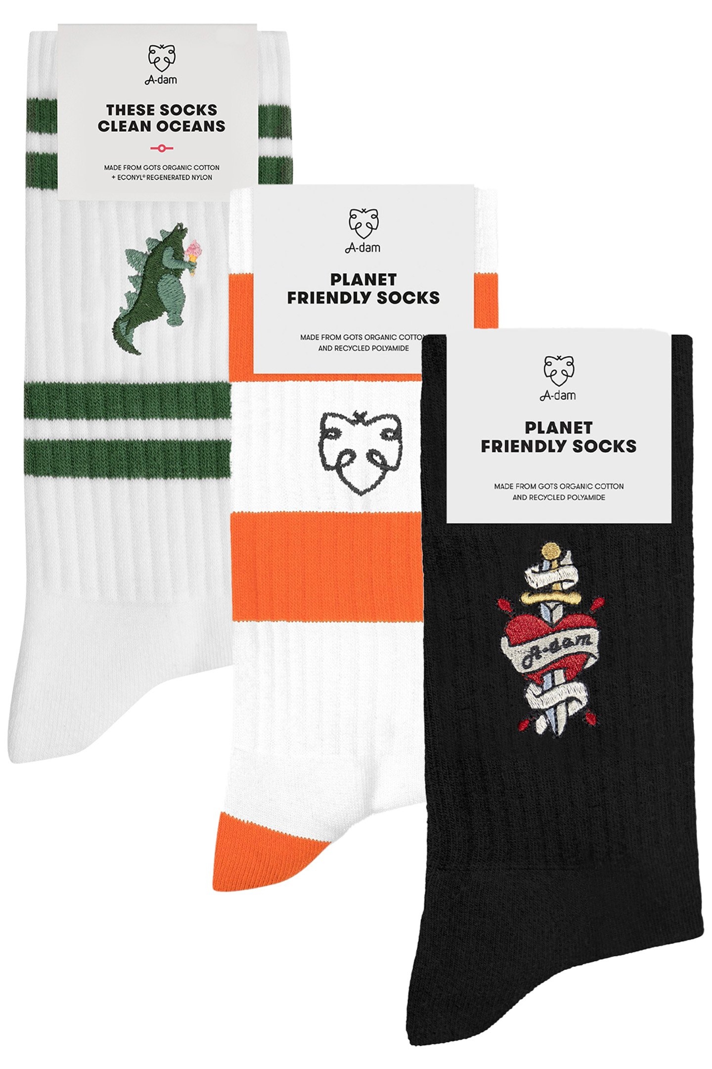 UNISEX A-DAM 3-PACK CREW SOCKS MULTICOLOR 1