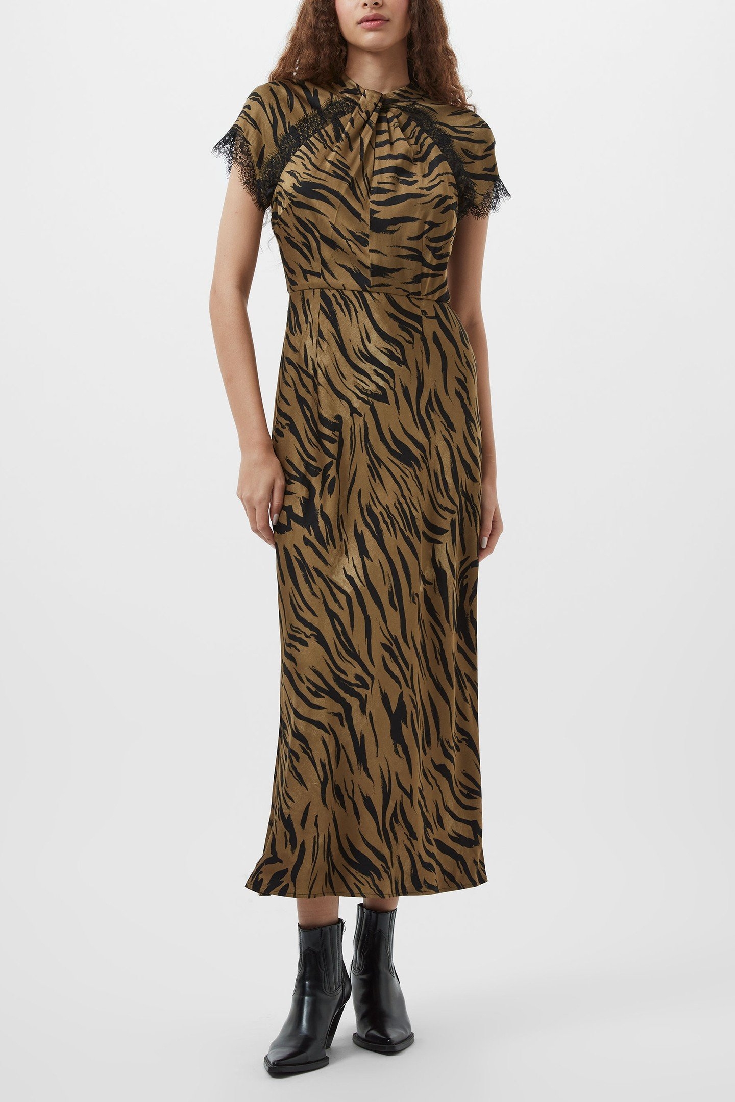 ABELINE ENNIS SATIN LACE DRESS GOLDEN OLIVE KHAKI 2