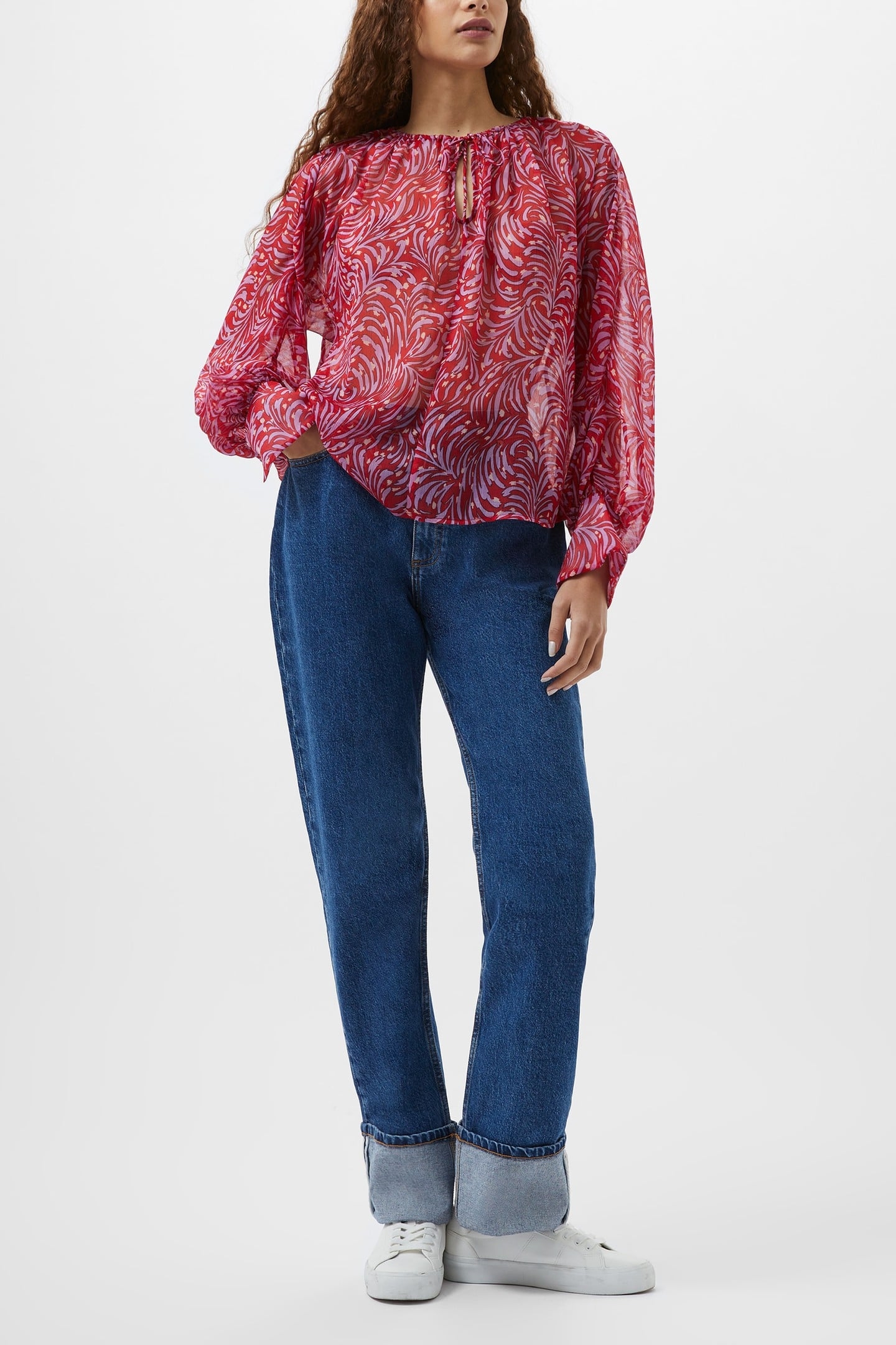 AMY CHIFFON L/S TOP SCARLET RED MULTI 1