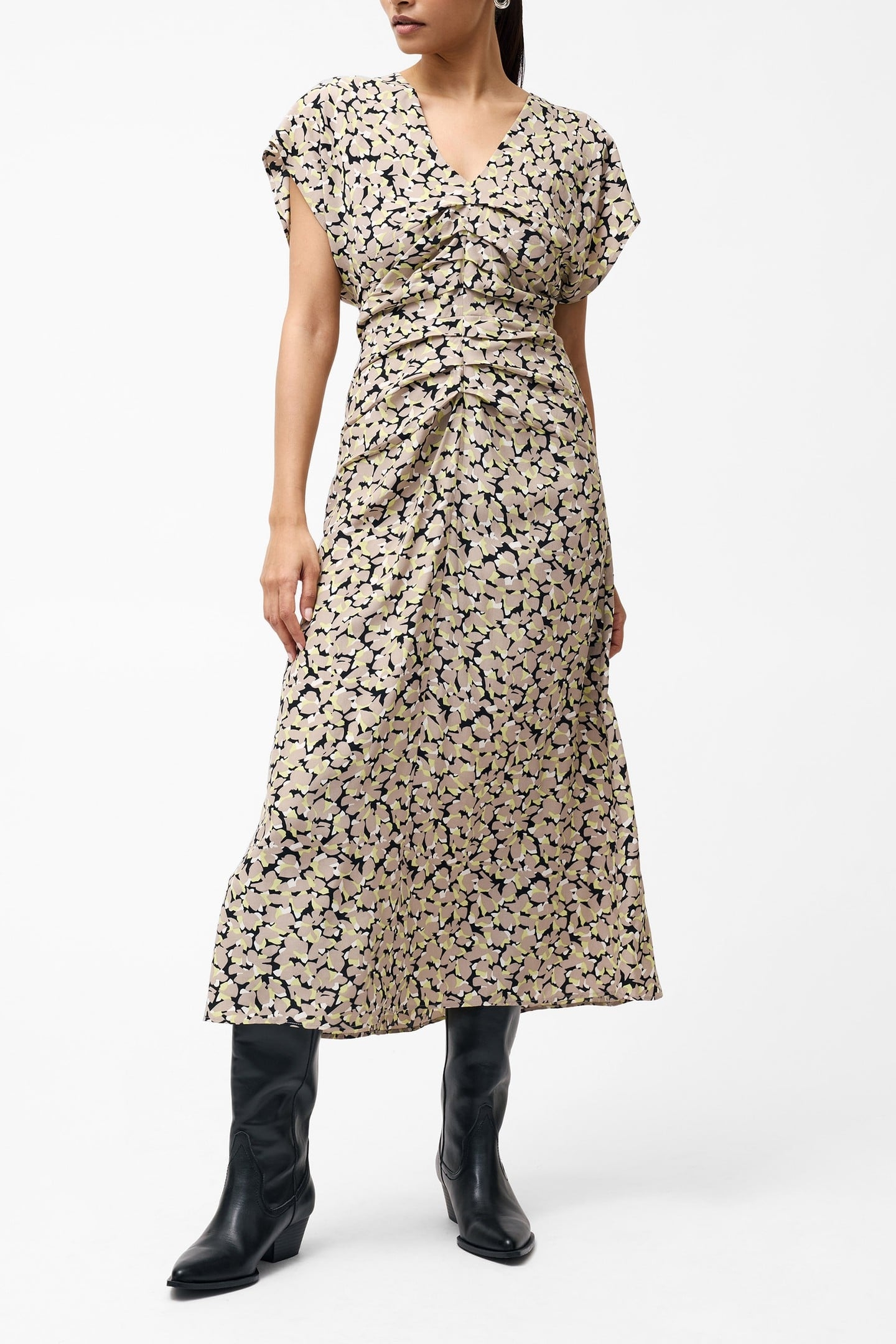 LILLIAN DRAPPED FRONT DRESS GOLDEN OLIVE KHAKI 2
