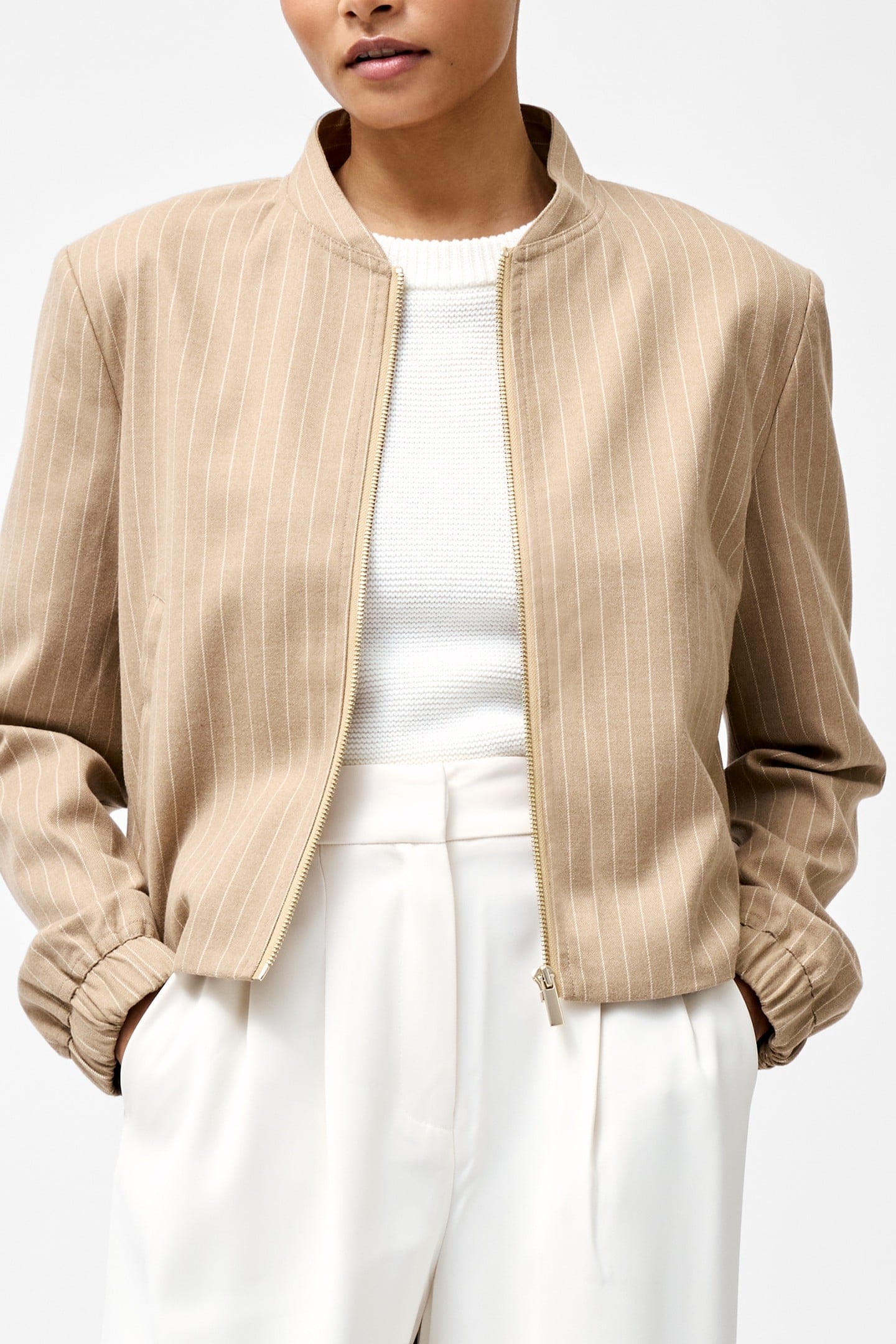 CASPIAN SUITING BOMBER JACKET CAMEL STRIPE 2