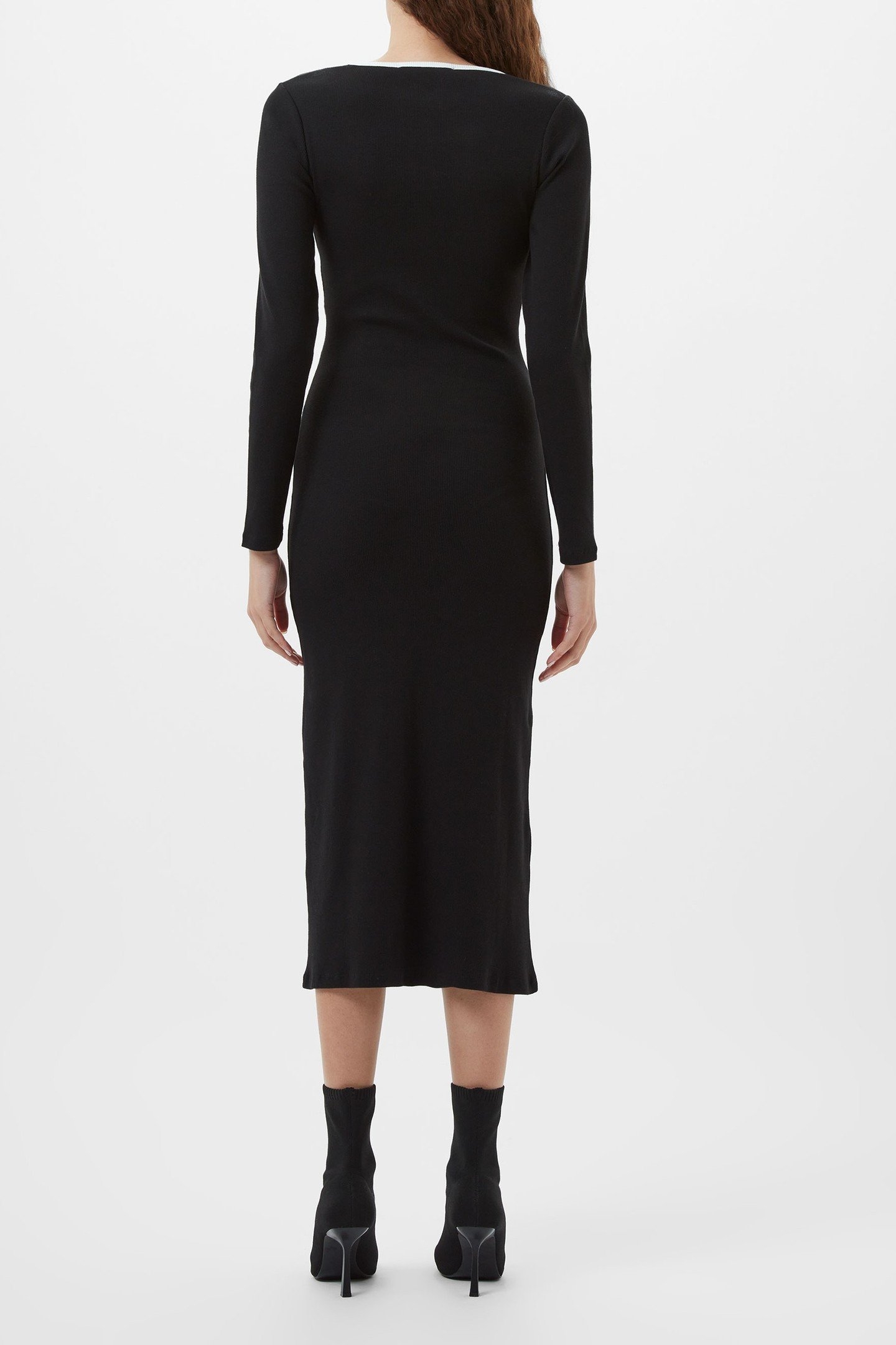 RASSIA RIB SQ NK MIDI DRESS BLACK/PORCELAIN CREA 3