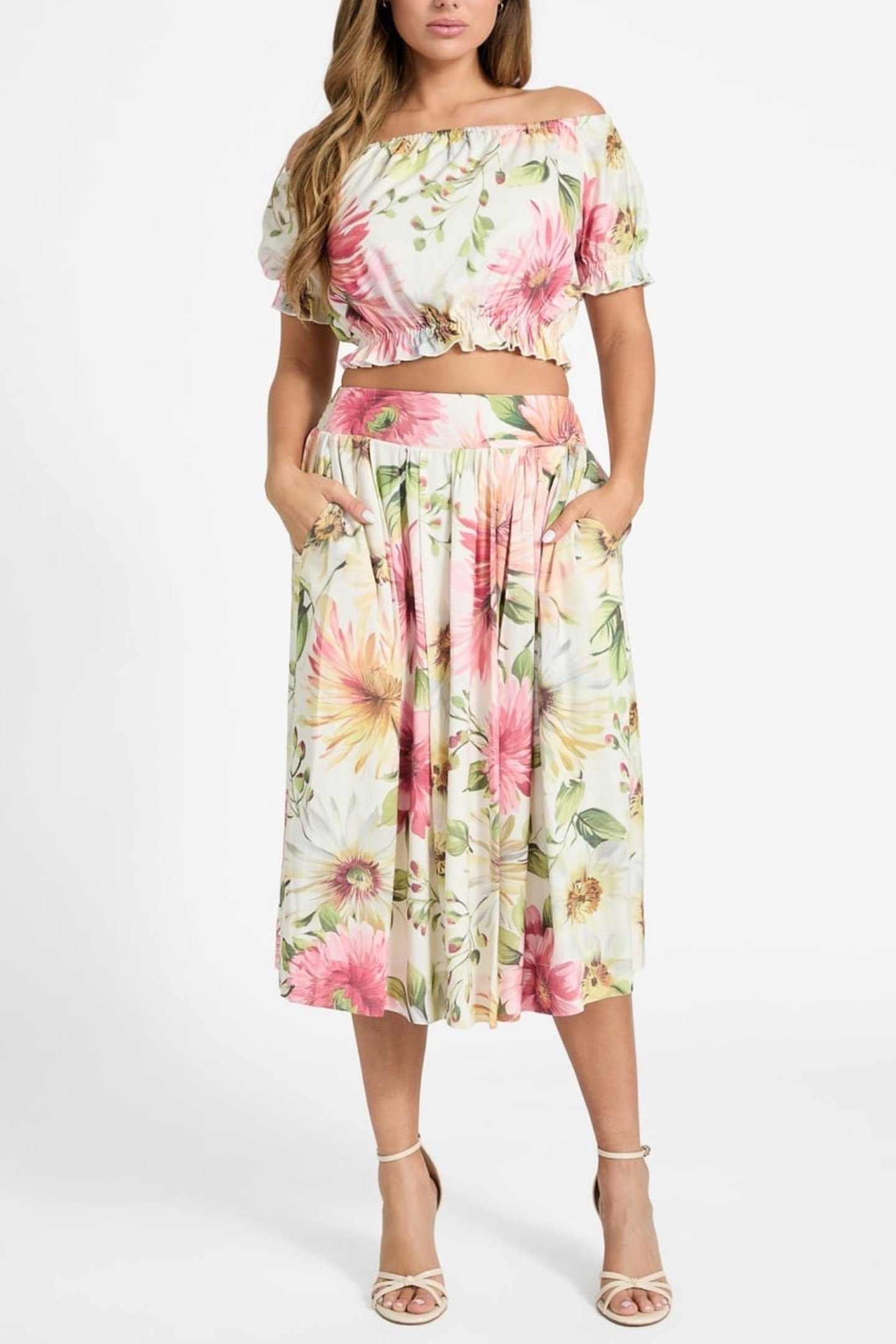 OFF SHOULDER ELODIE PAINTED DAISIES PRIN 3