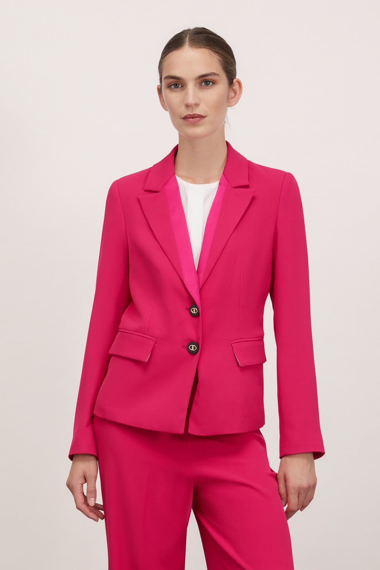 SINGLE-BREASTED BLAZER WITH SATIN INSERTS FUXIA 1