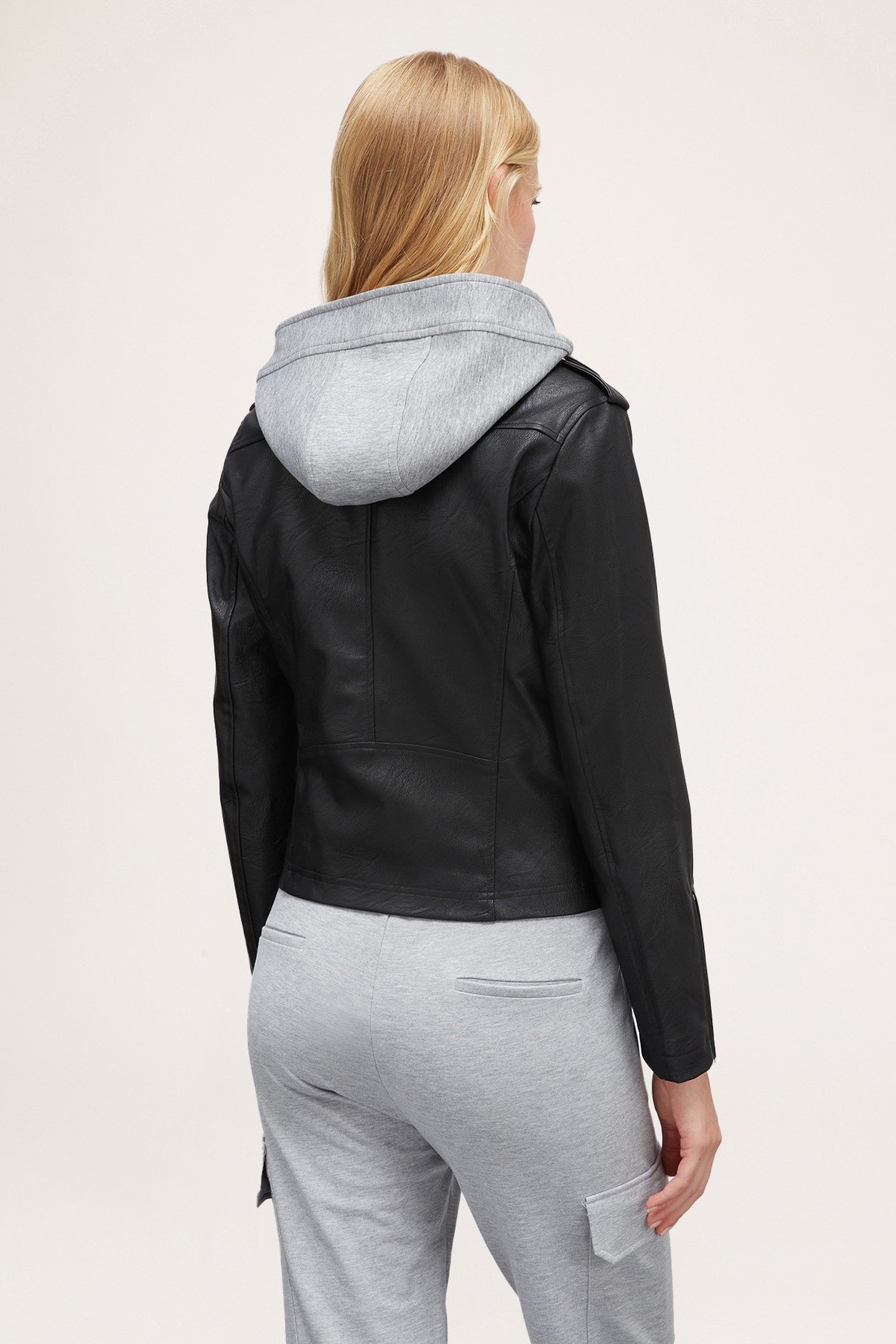 BIKER JACKET WITH FLEECE HOOD BLACK 2