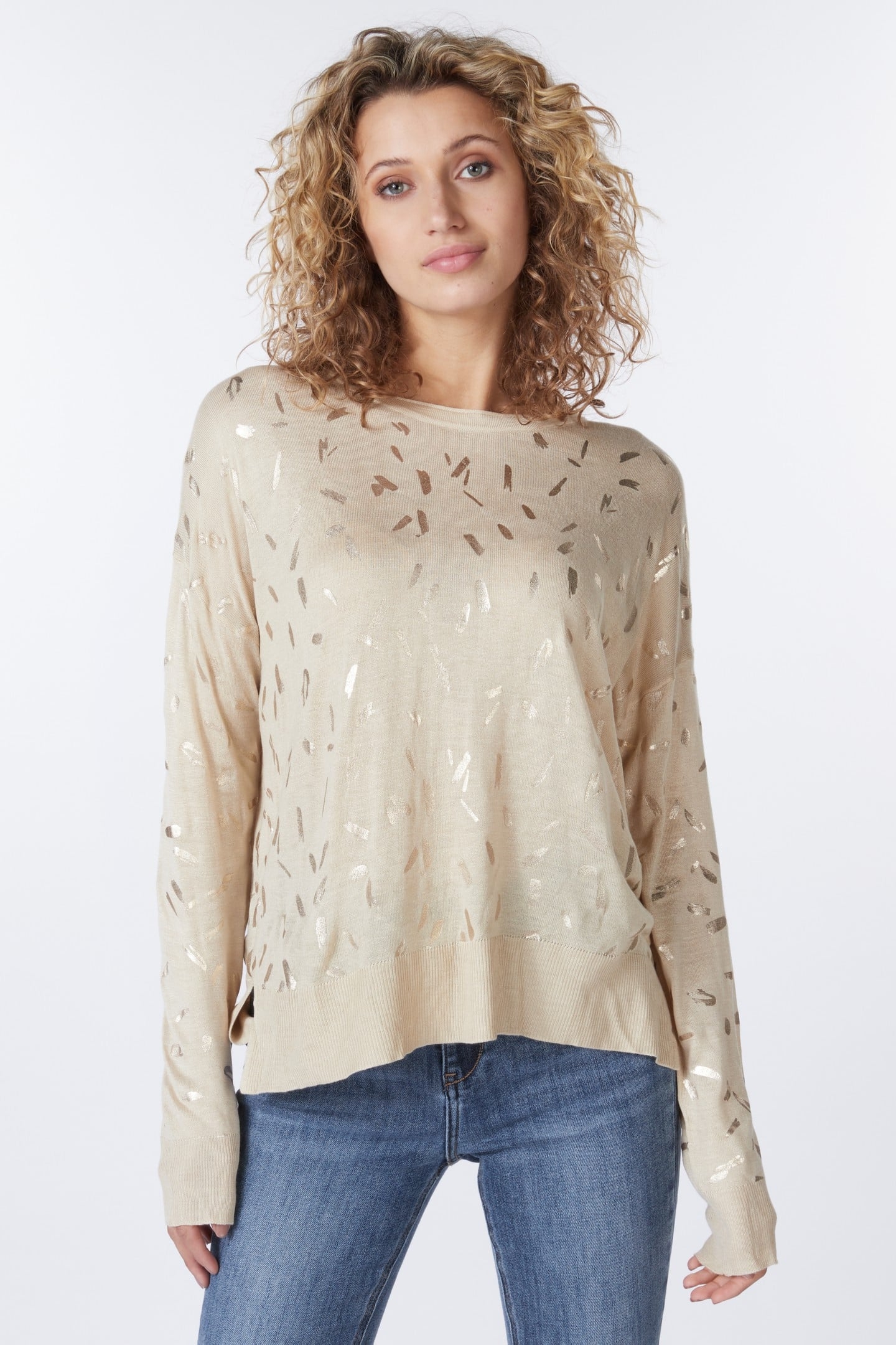 SWEATER FOIL PRINT L/SLV WARM SAND 1