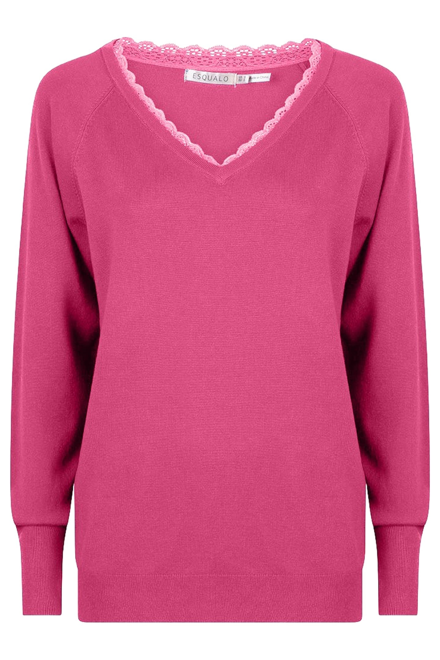 SWEATER V-NECK LACE PINK 1