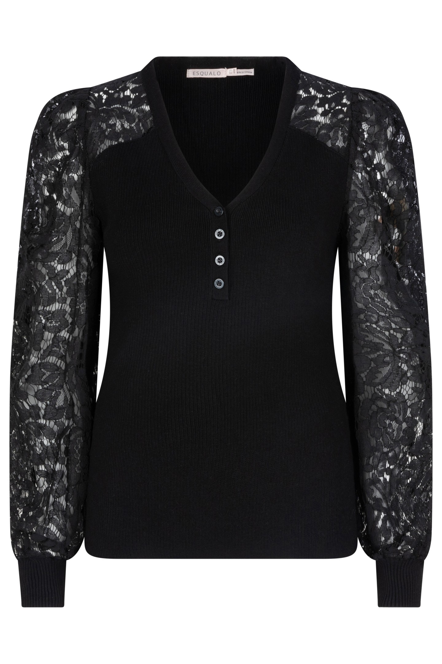 SWEATER LACE SLVE V-NECK BLACK 4