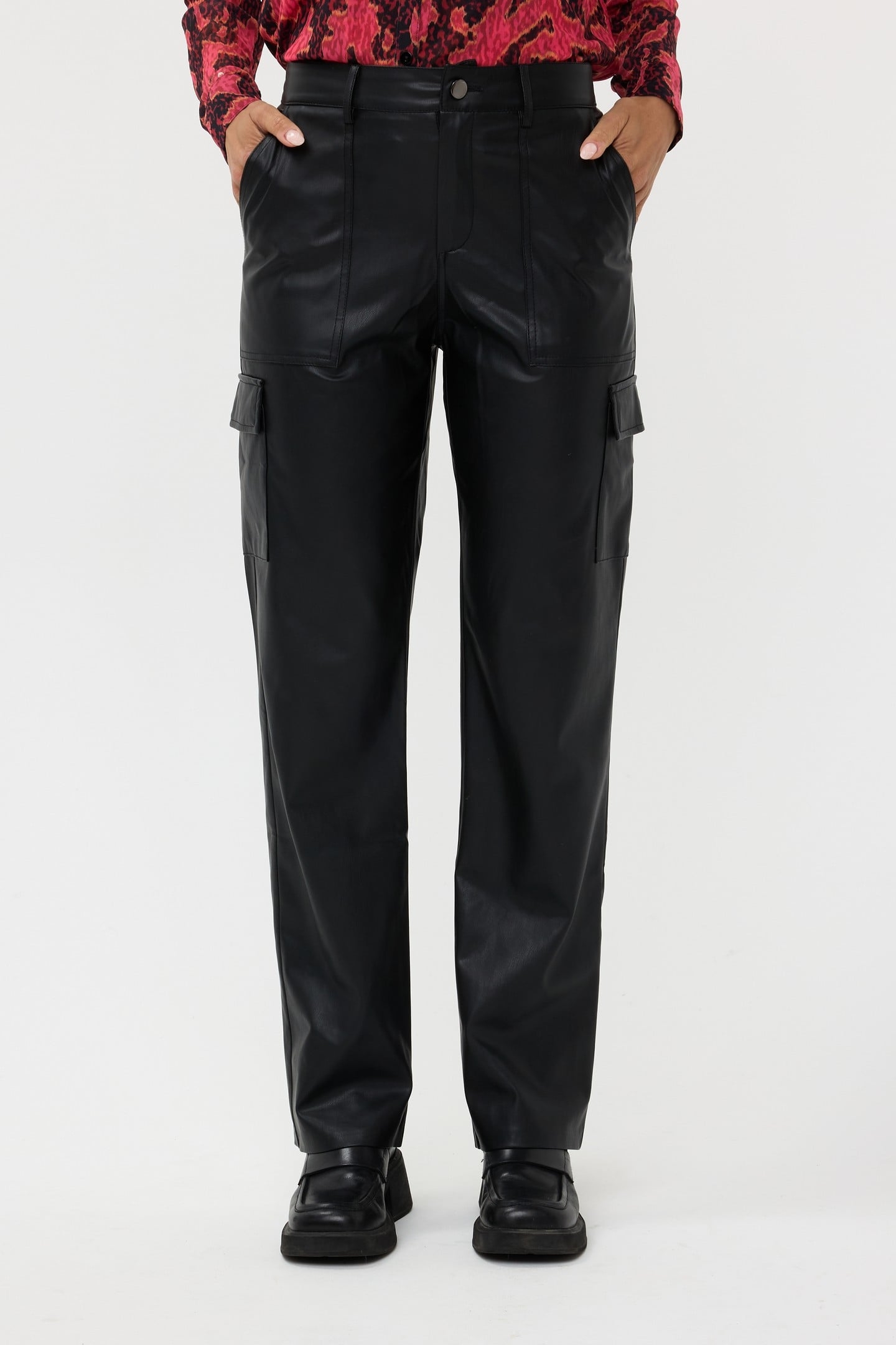 TROUSERS CARGO VEGAN LEATHER BLACK 2