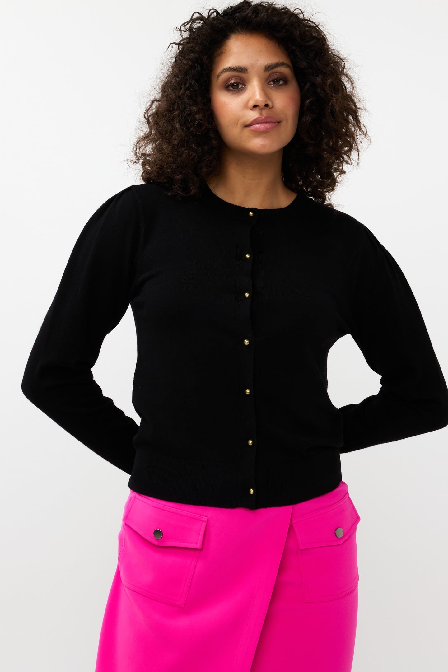 CARDIGAN PUFF SLVE BASIC KNIT BLACK 2