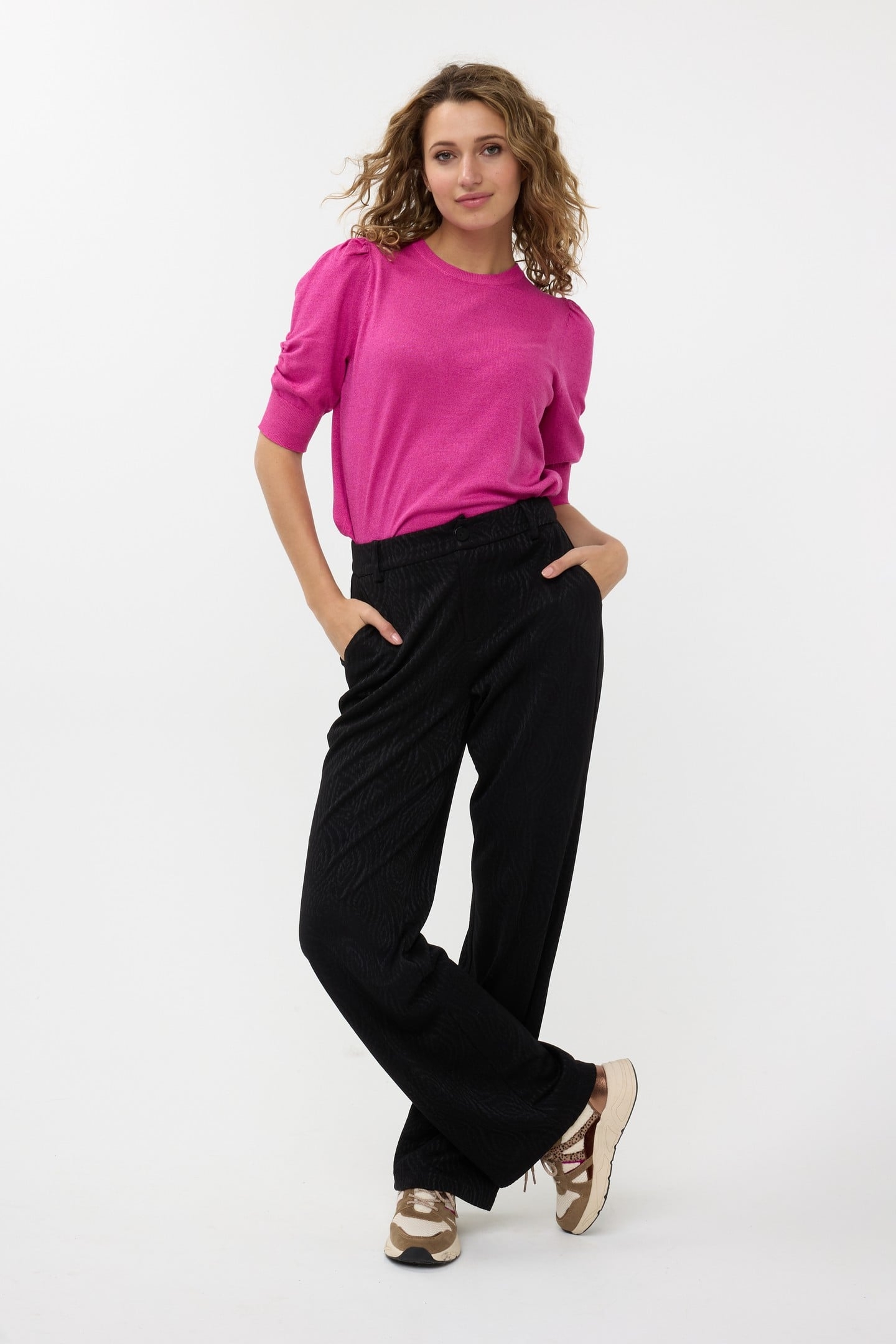 SWEATER S/SLVE LUREX NEON CERISE 1