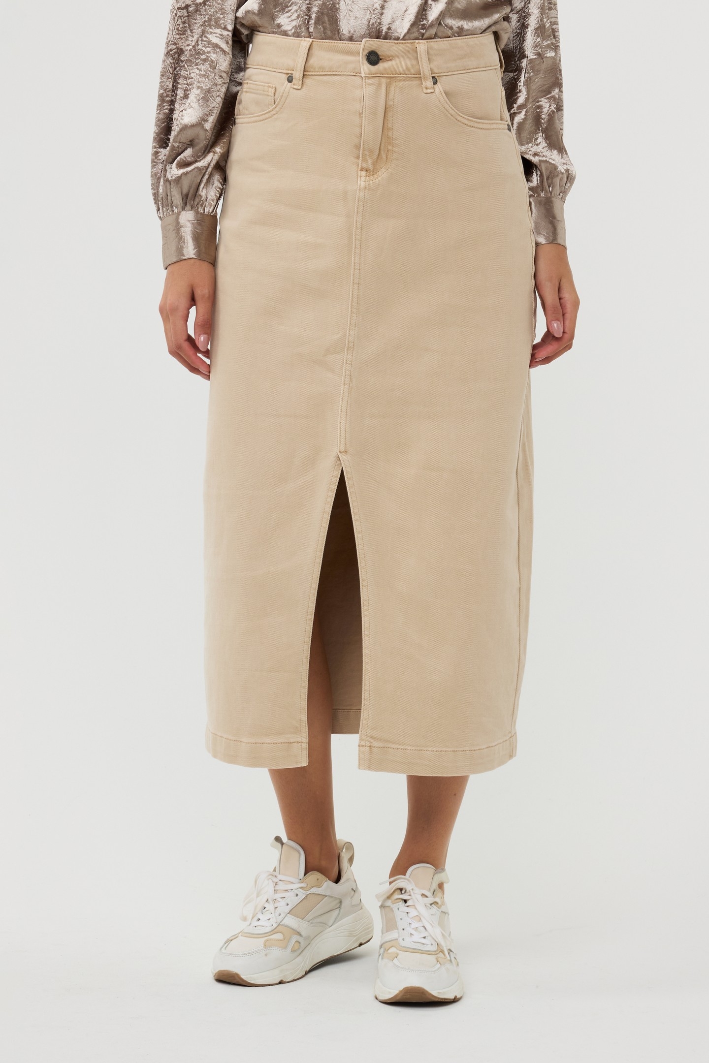 SKIRT JEANS MAXI SLIT GARMENT DYE SAND 2