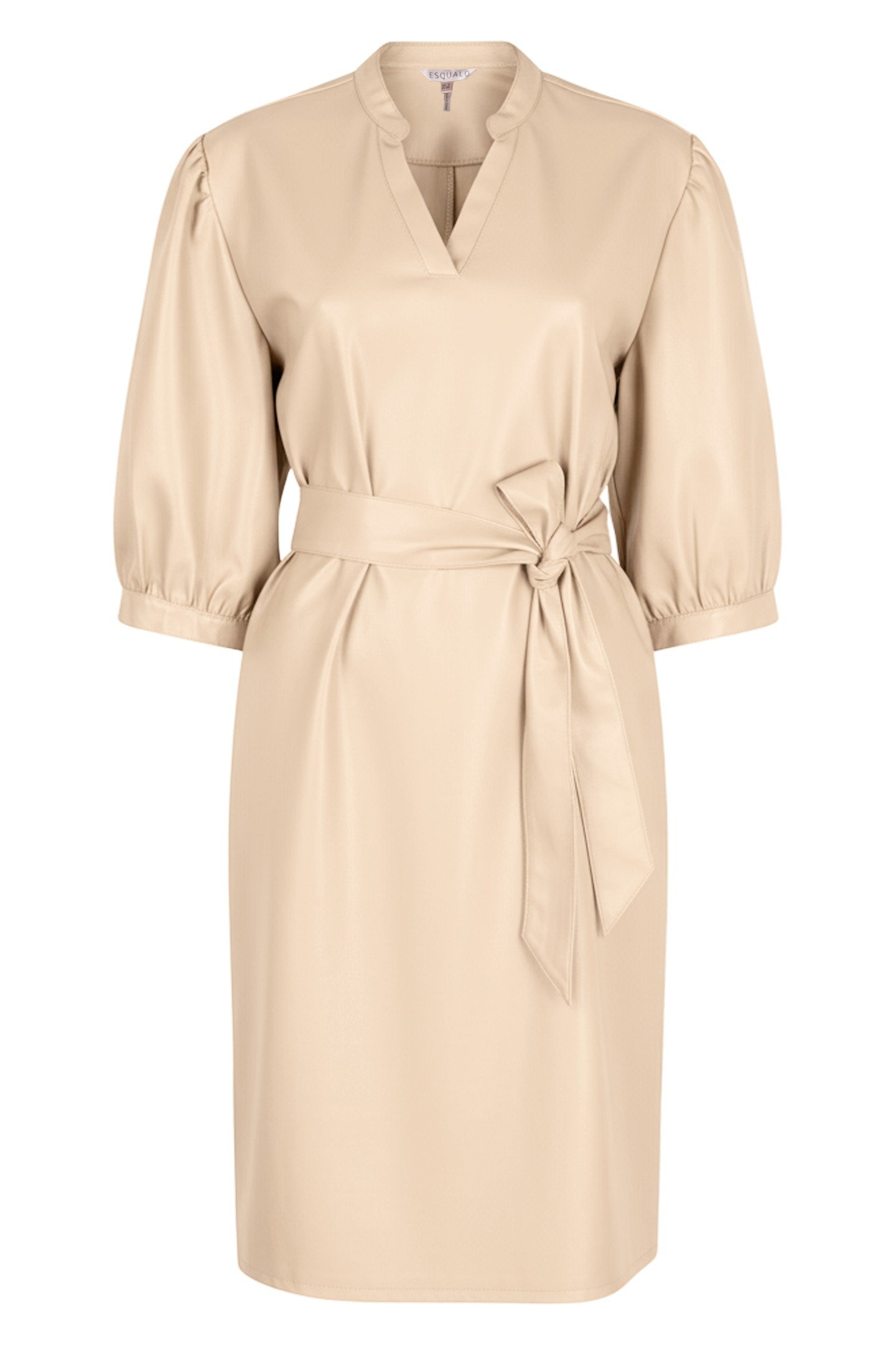 DRESS V/NECK VEGAN LEATHER SAND 1