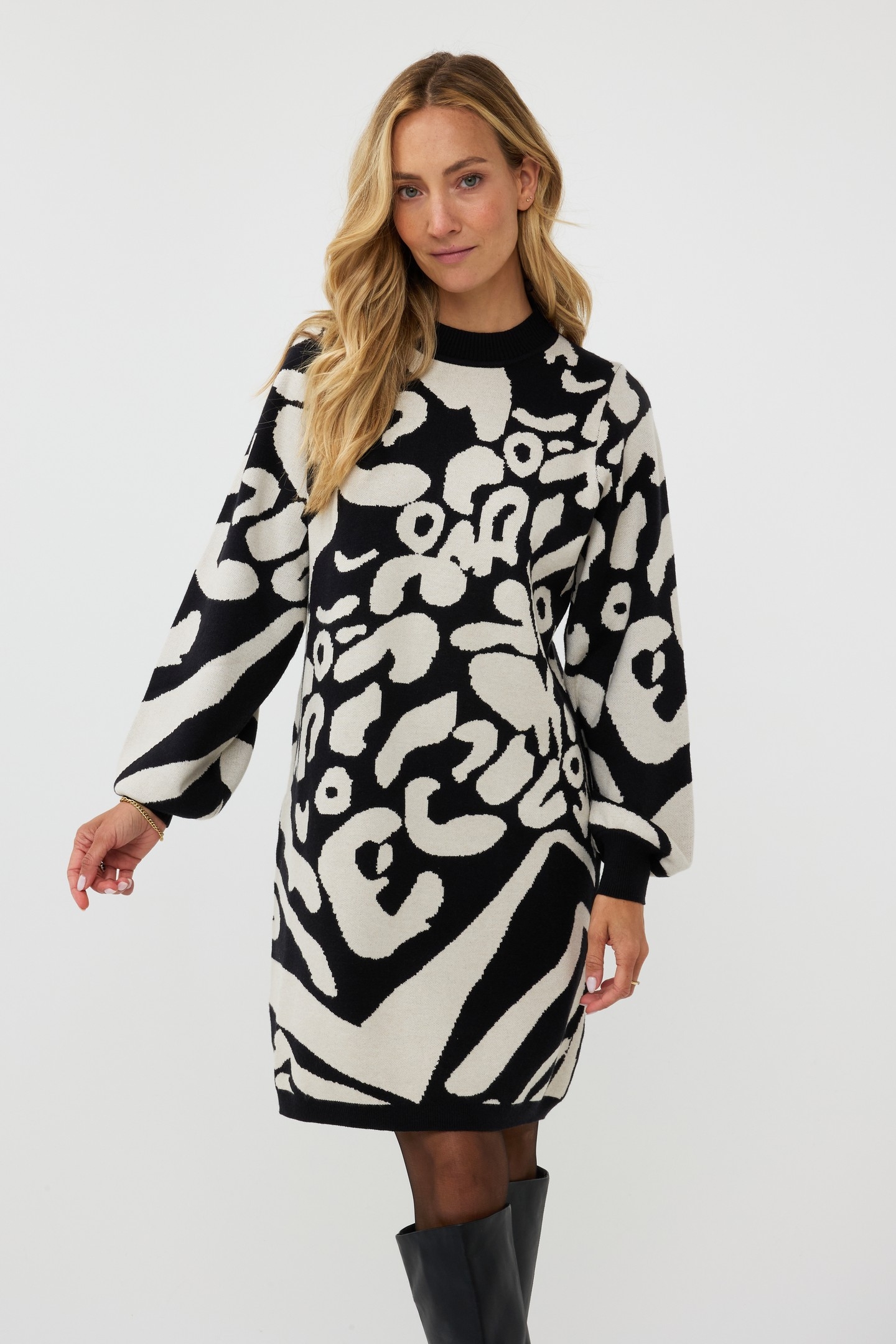 DRESS 2TONE JACQUARD ANIMAL BLACK / GREY 2