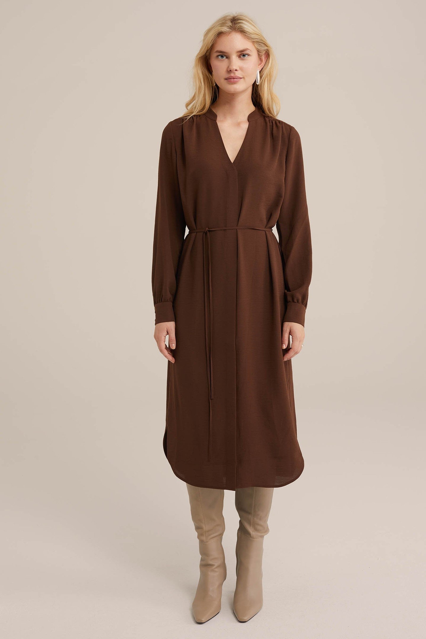 DRESS MID LENGTH BROWN 2