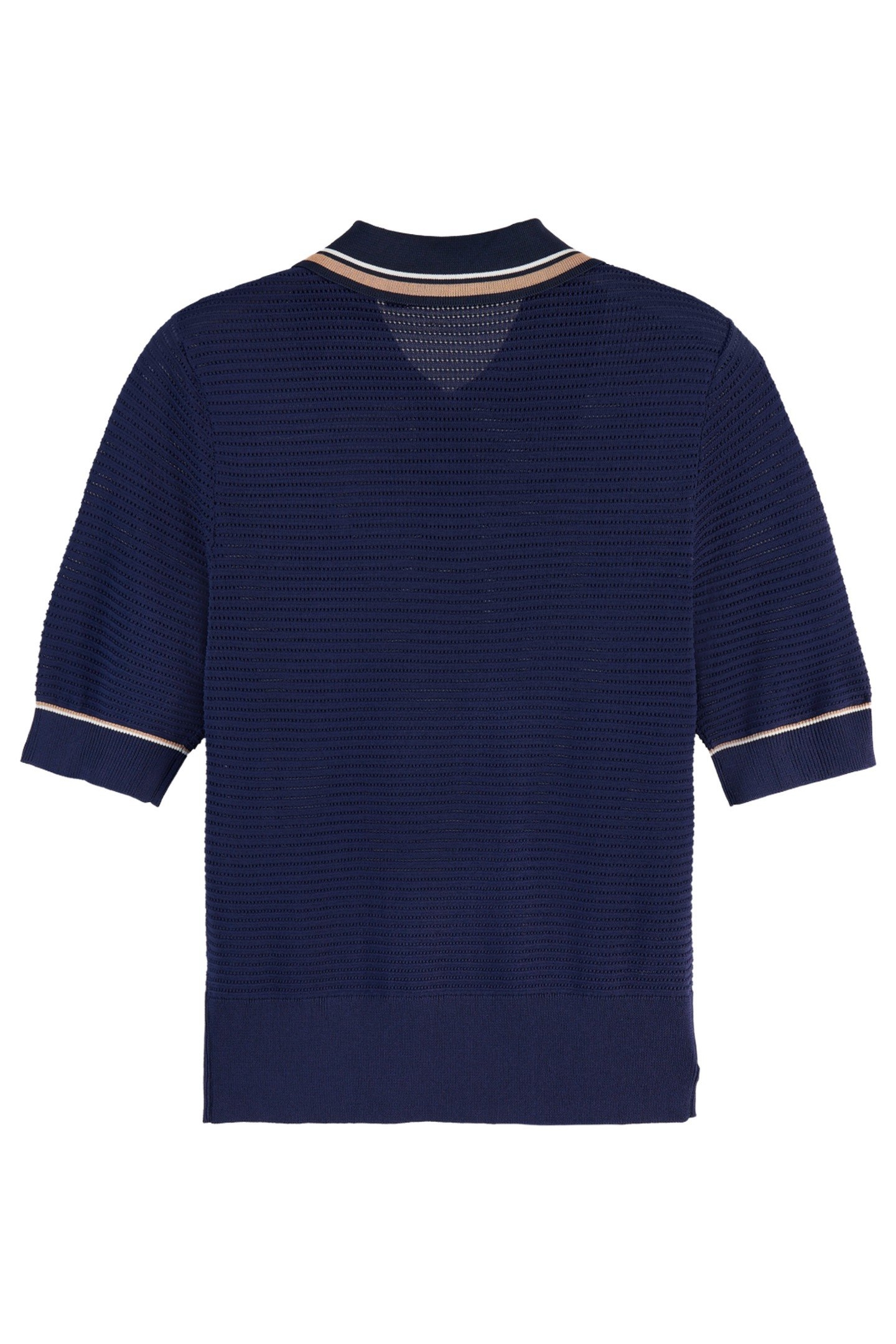 POINTELLE COLLARED KNITTED TEE NAVY 3