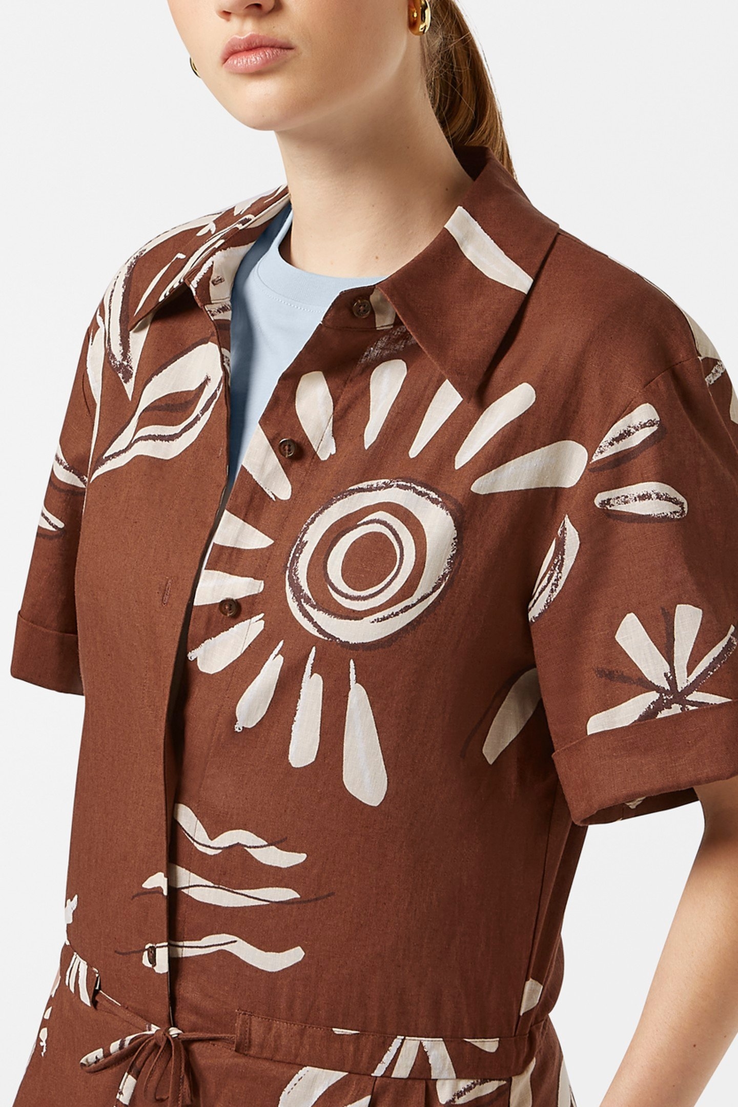 LINEN UTILITY PLAYSUIT INKY SUN BROWN 2