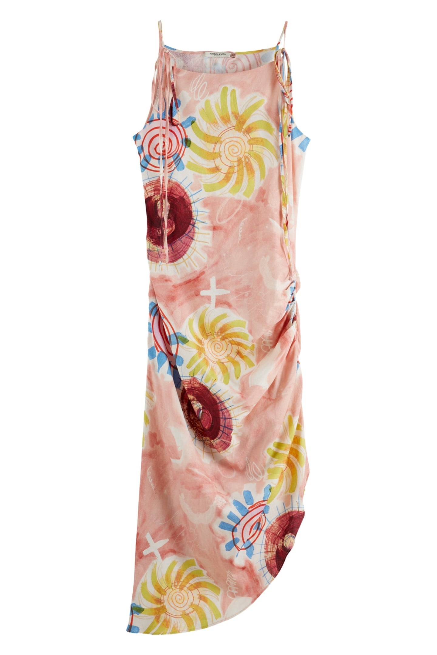 LINEN VISCOSE PRINTED MINI DRESS ABSTRACT SUN PINK 3