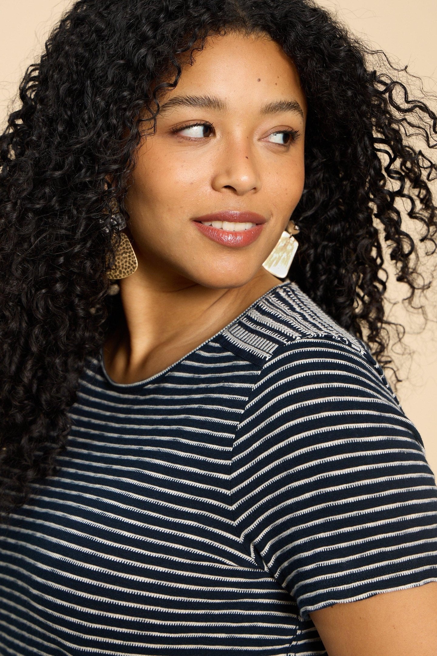 ABBIE EMBROIDERED STRIPE TEE IVORY MULTI 7