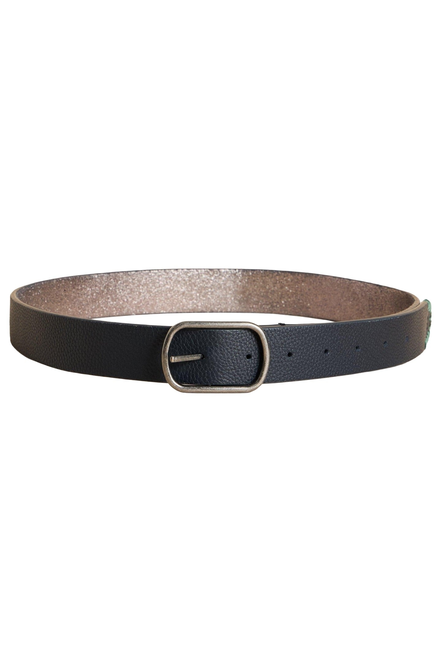 REVERSIBLE LEATHER BELT PEWTER METALLIC 1