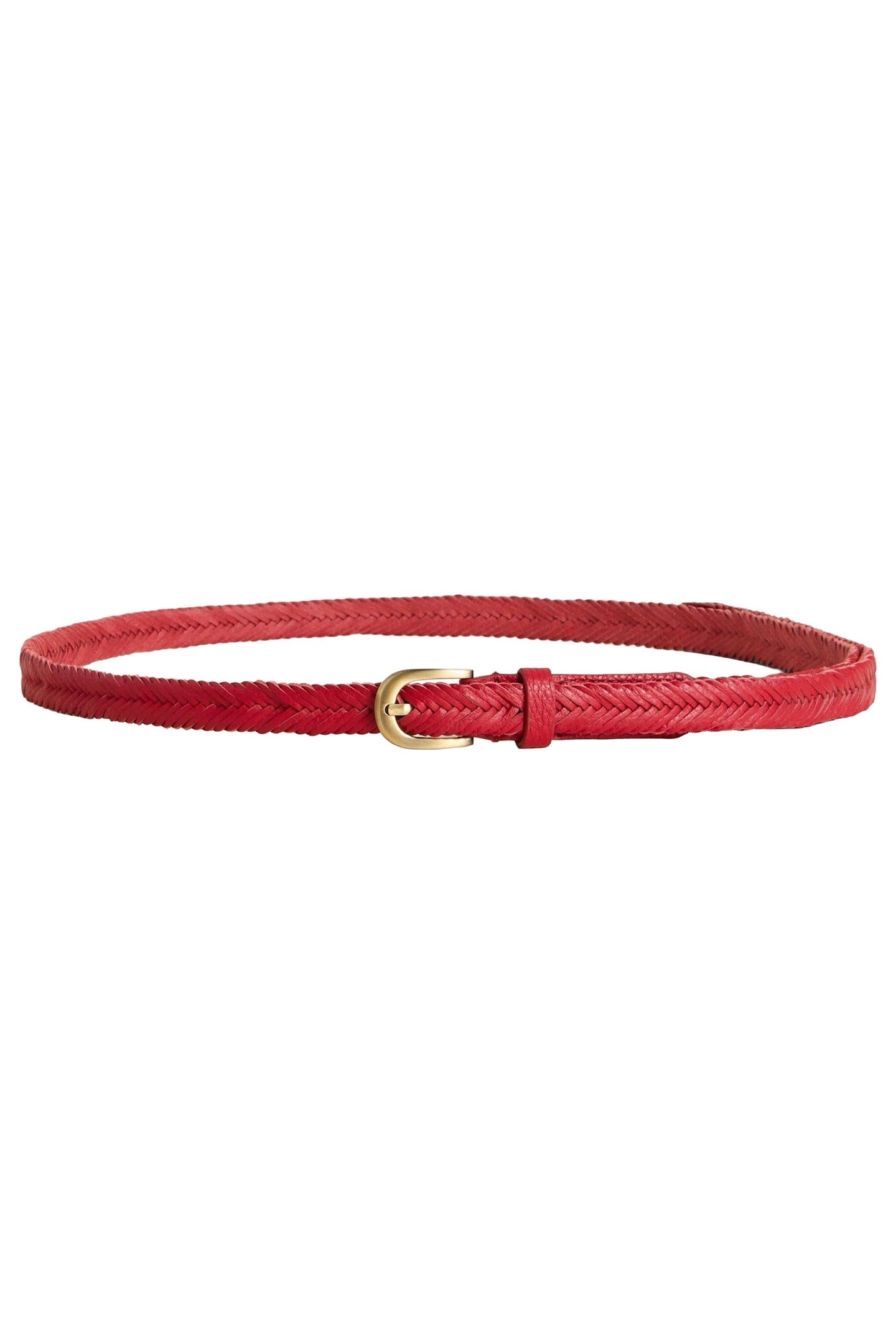 PLAITED LEATHER SKINNY BELT MID RED 1