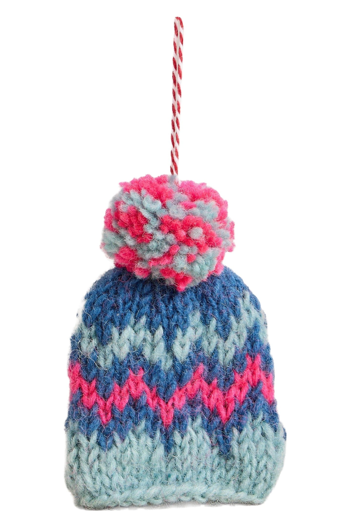 KNITTED HAT HANGING DEC TEAL MULTI 2