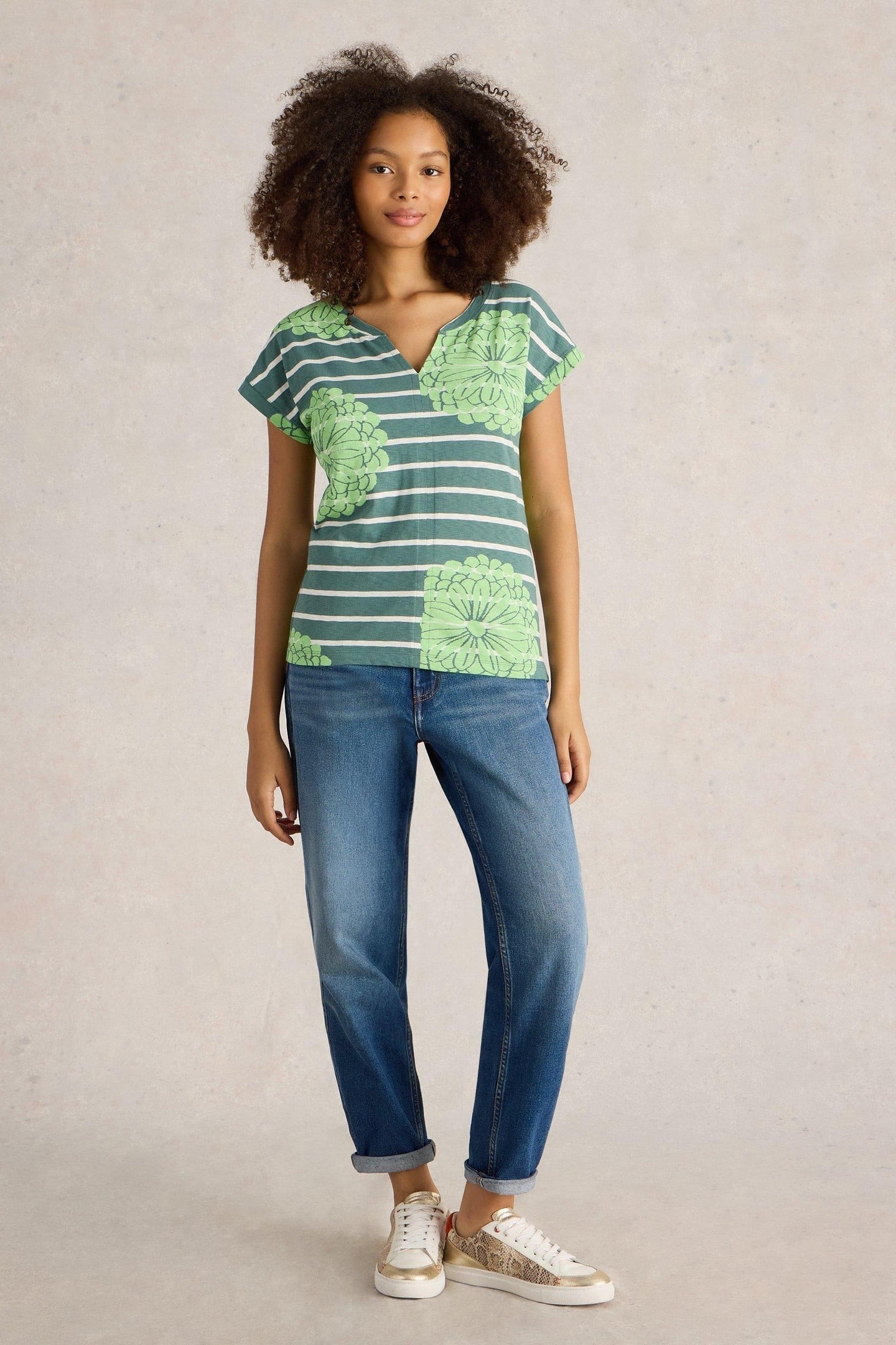 NELLY NOTCH NECK TEE GREEN MULTI 3