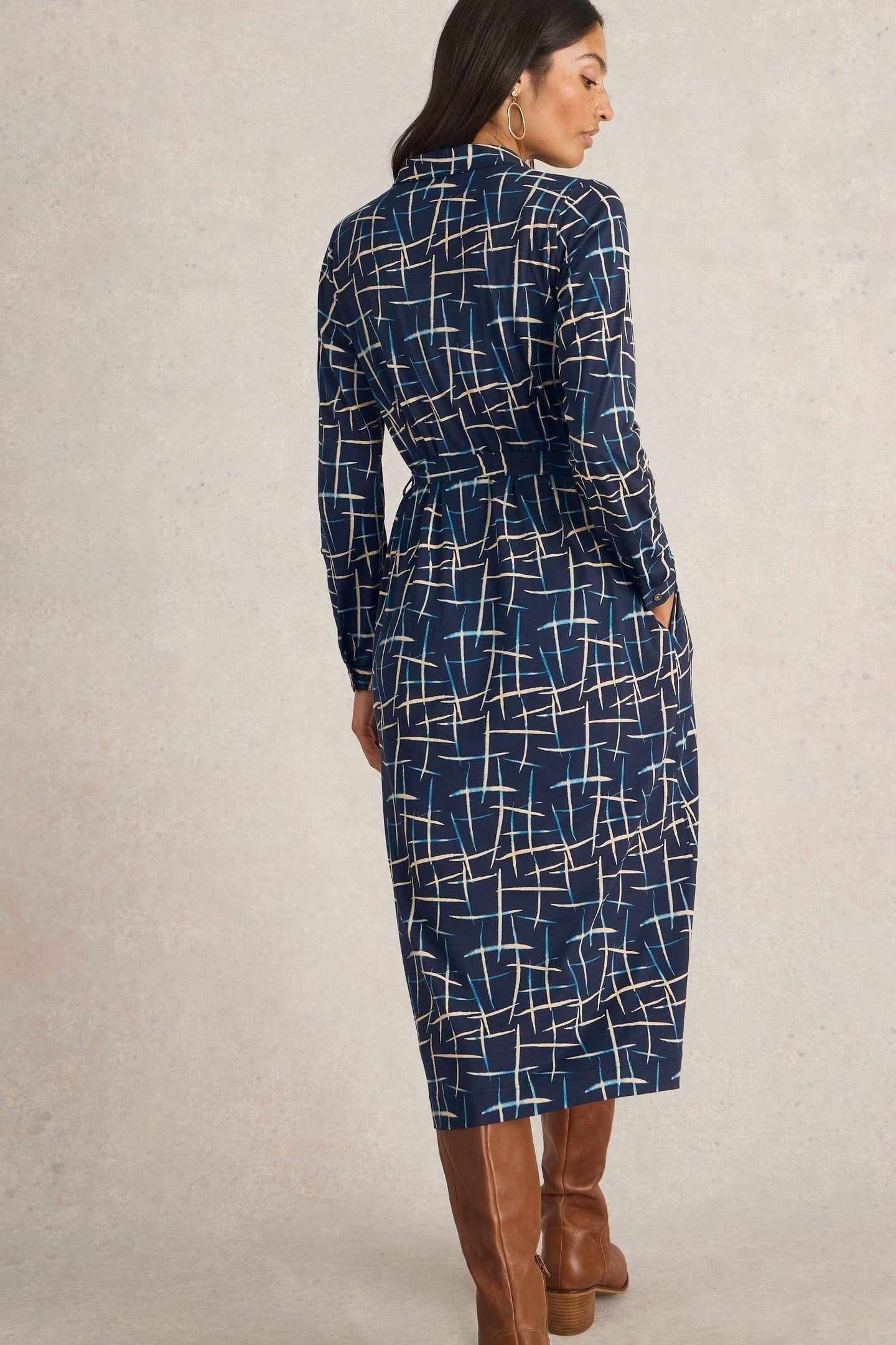 ANNIE JERSEY SHIRT DRESS NAVY PRINT 4