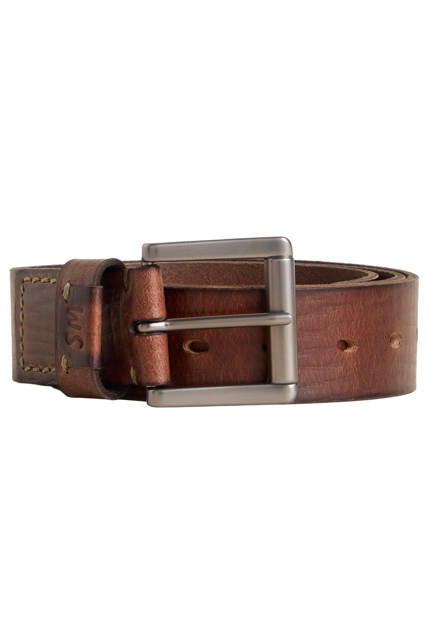 MULTI PUNCH LEATHER BELT MID BROWN 2