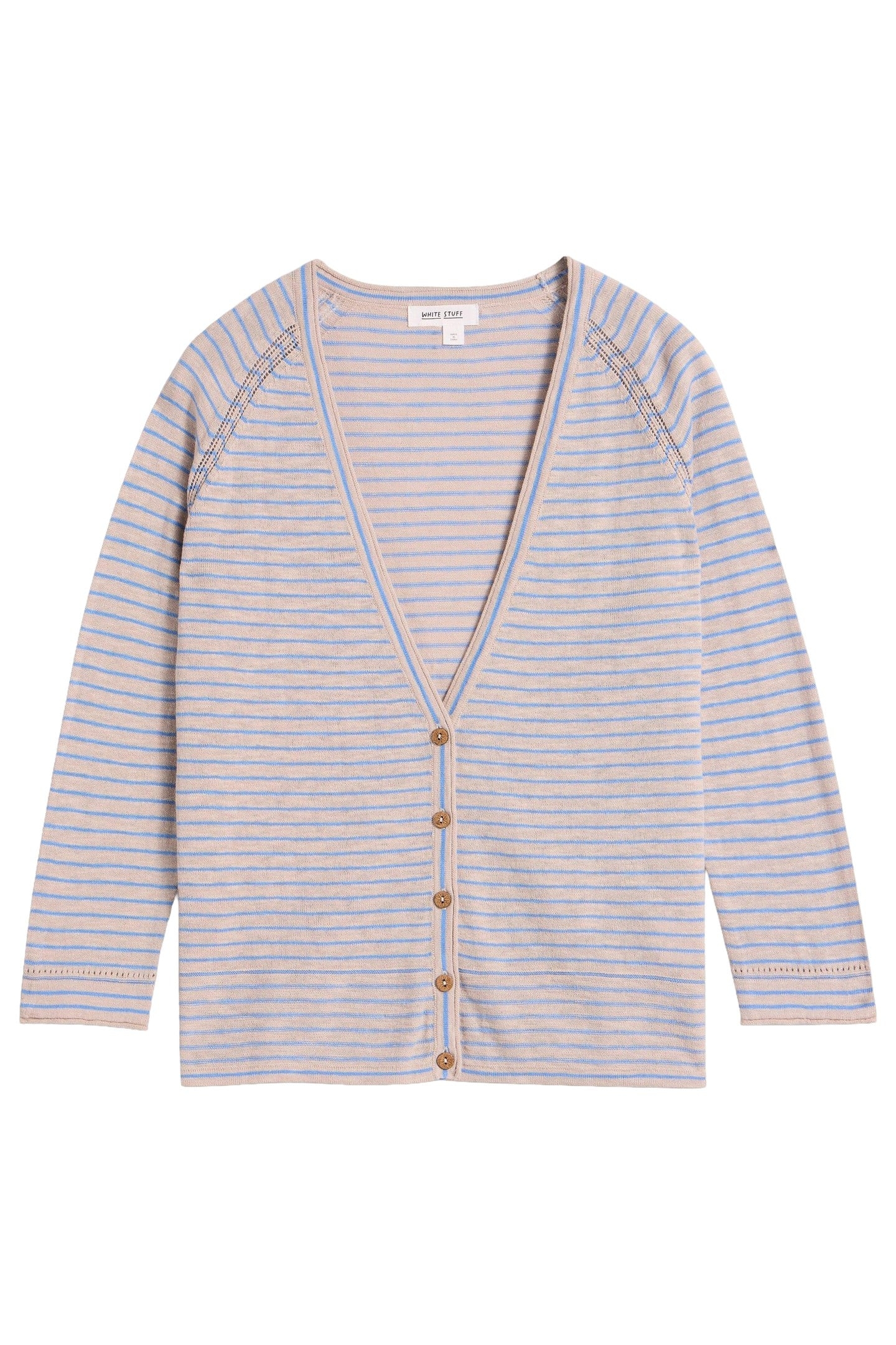 NARIA STRIPE LINEN BLEND CARDI NATURAL MULTI 4