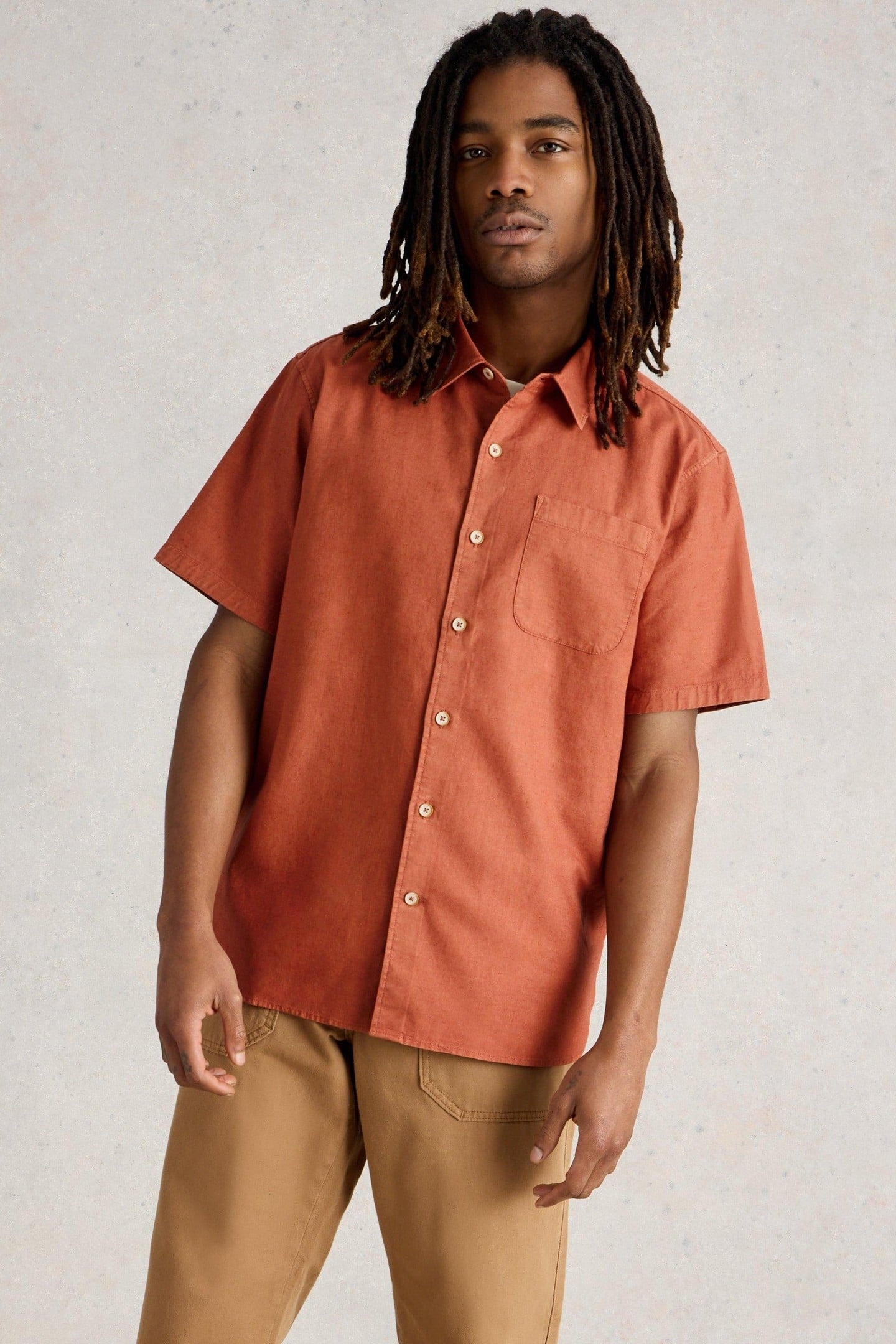 ELY LINEN COTTON SS SHIRT DARK ORANGE 2
