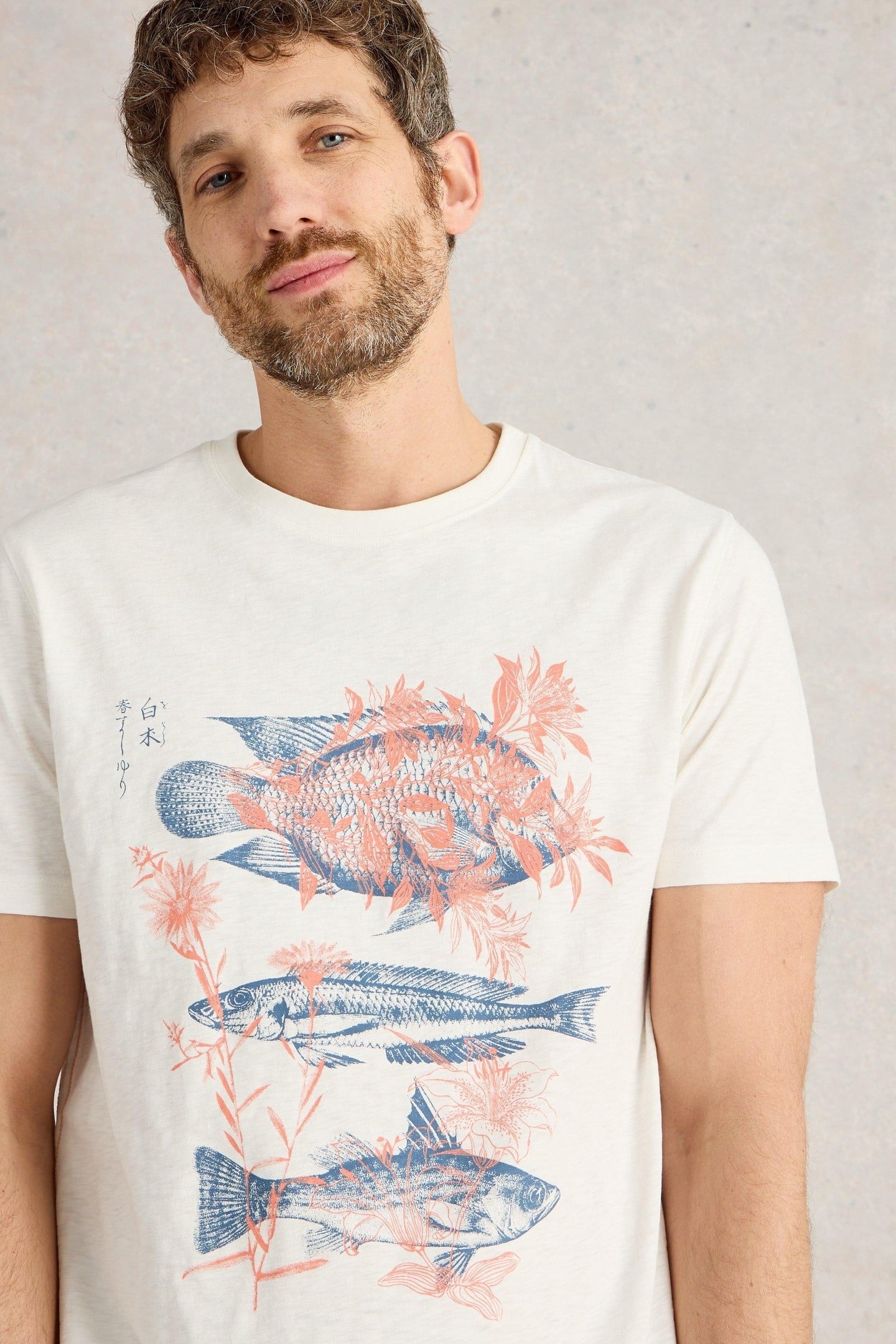 ABERSOCH FISHES GRAPHIC TEE WHITE PRINT 1