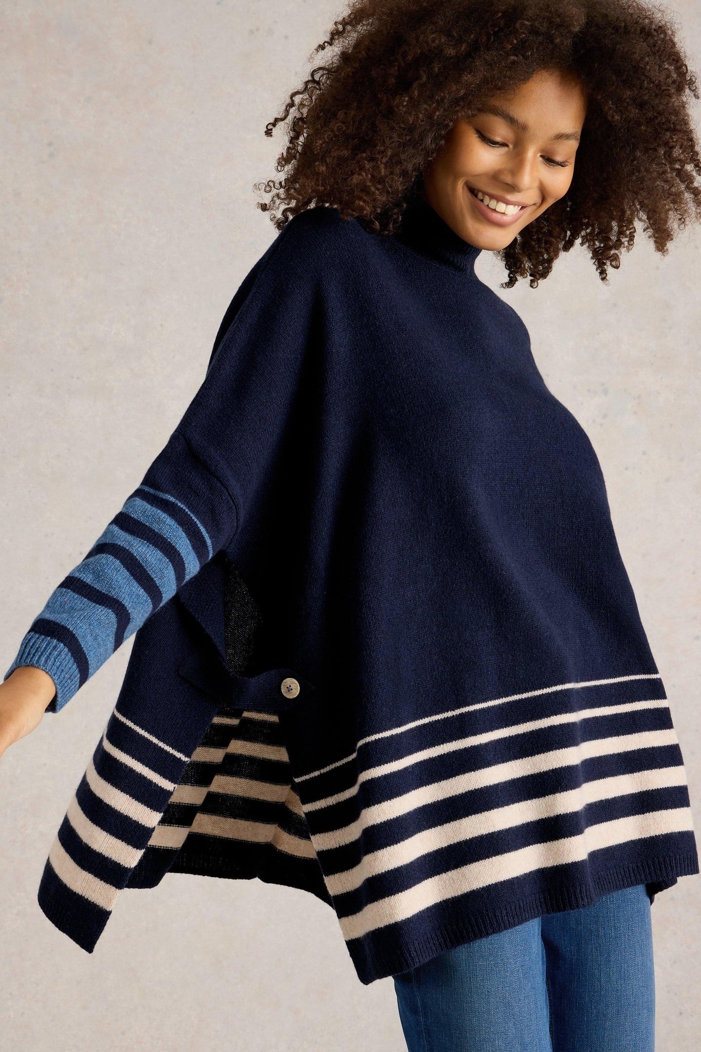 IVY SIDE SLIT THROWN ON NAVY MULTI 1