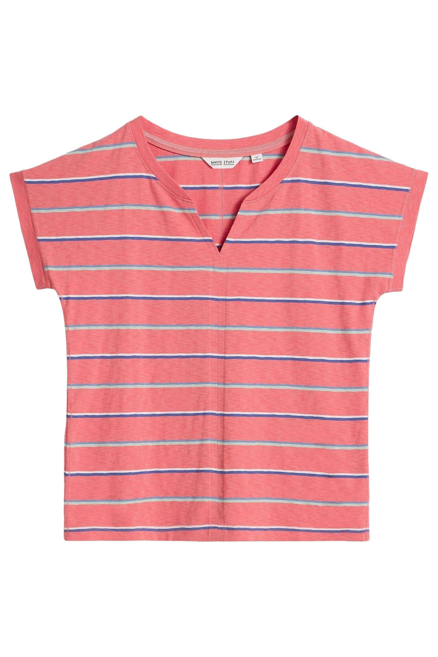 NELLY NOTCH STRIPE NECK TEE CORAL MULTI 3
