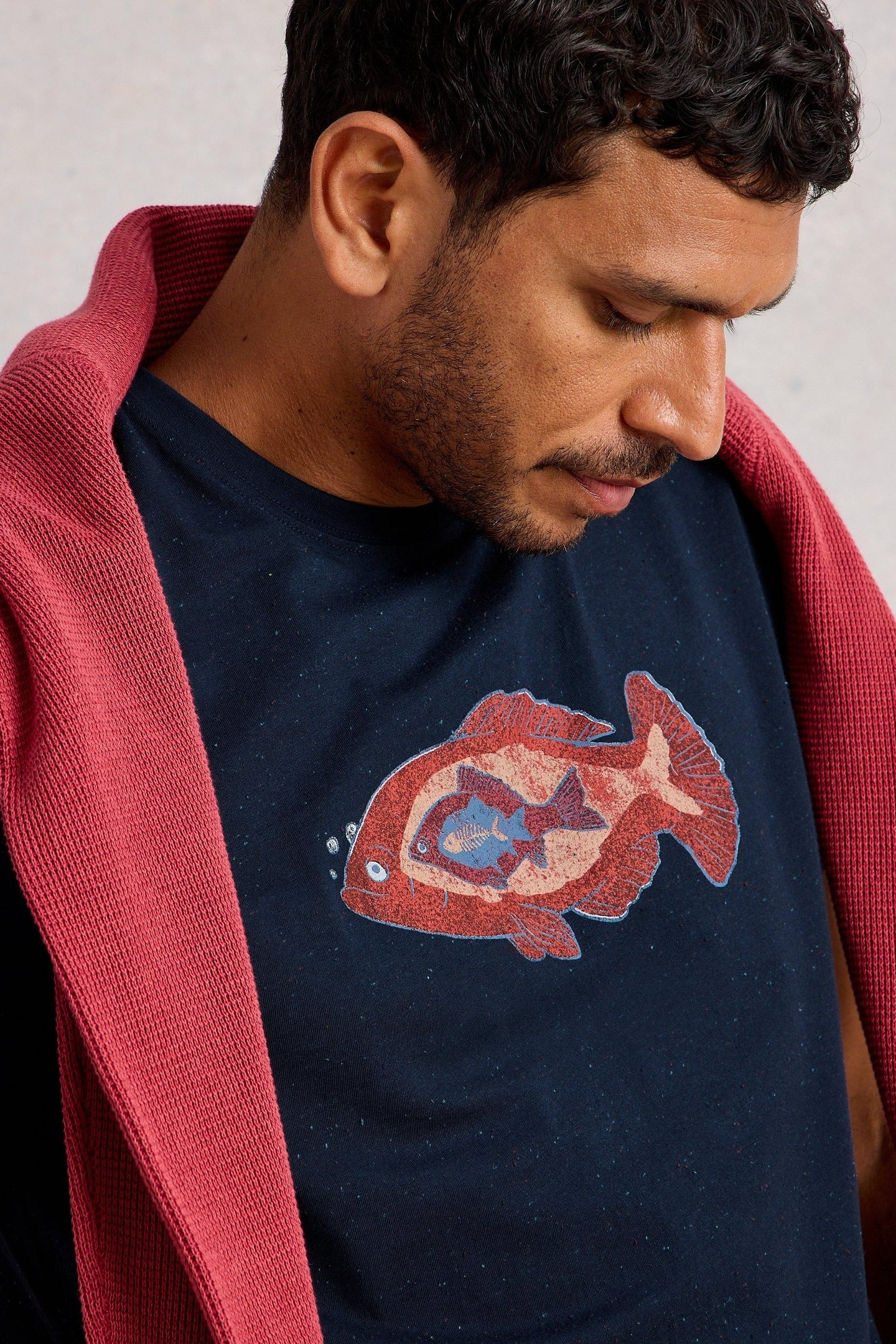 ABERSOCH GRAPHIC NEP FISH NAVY PRINT 5