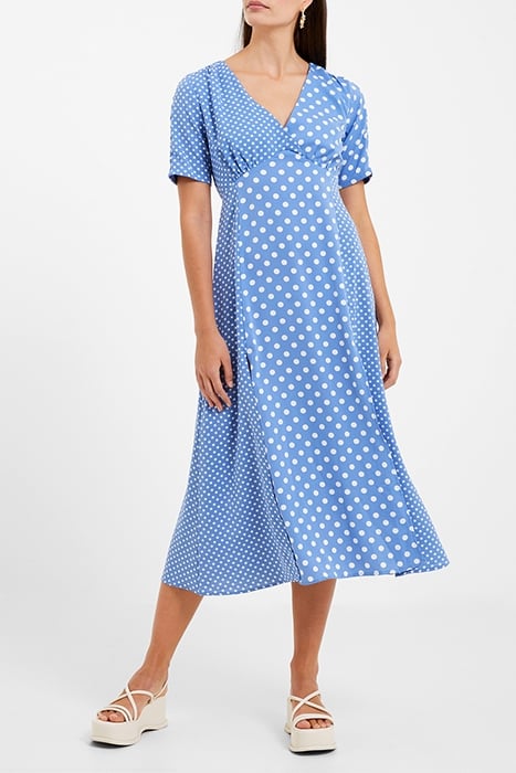 POLKA V NECK TEA DRESS TRANQUIL / WHITE 1