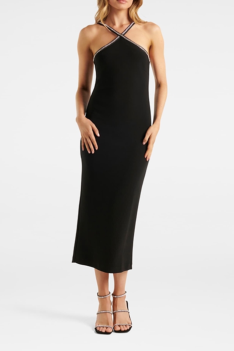 GWEN ARROW NECK TRIM BODYCON MIDI BLACK 1
