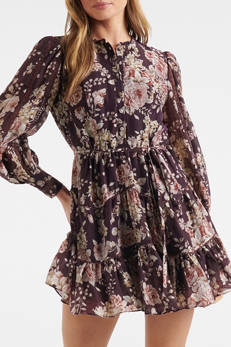 VALENCIA TRIM DETAIL SKATER DRESS MULBERRY VICTORIA FLORAL 1