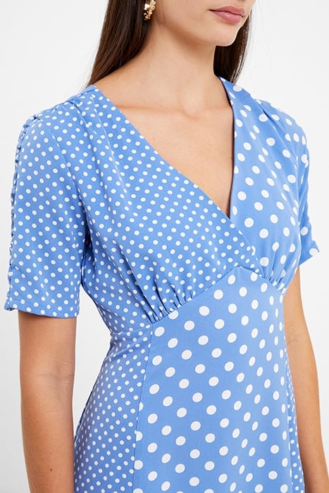 POLKA V NECK TEA DRESS TRANQUIL / WHITE 4