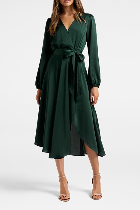 MARILYN SATIN WRAP MIDI DRESS DEEP LAGOON 1