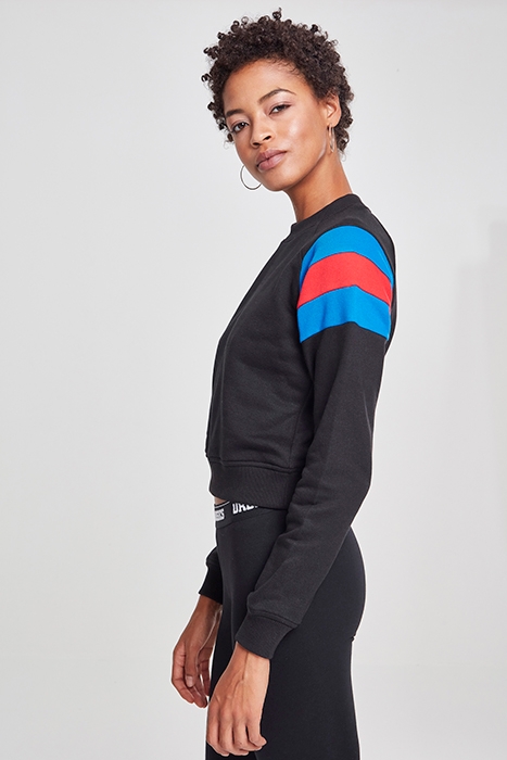 LADIES SLEEVE STRIPE CREW BLACK/BRIGHTBLUE/FIRERED 6